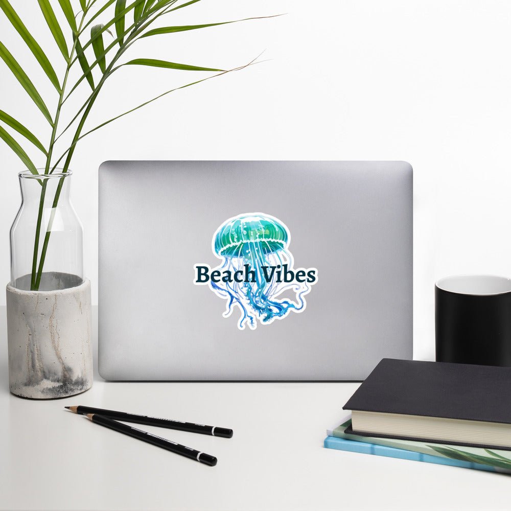 Turquoise Jellyfish Beach Vibes Bubble - free Stickers - Discovery Co.