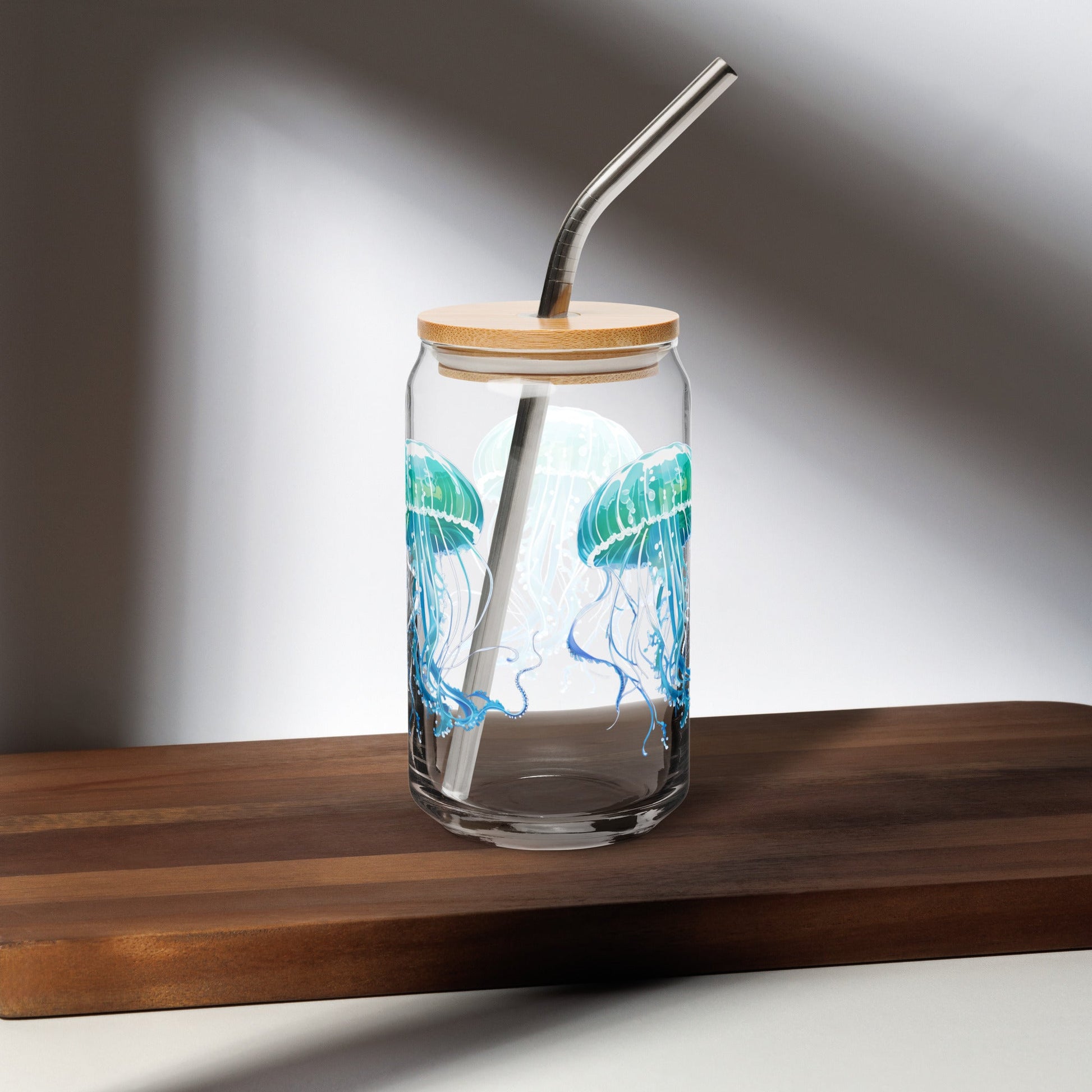 Turquoise Jellyfish Can - Shaped Glass - Can - Shaped Glass - Discovery Co.