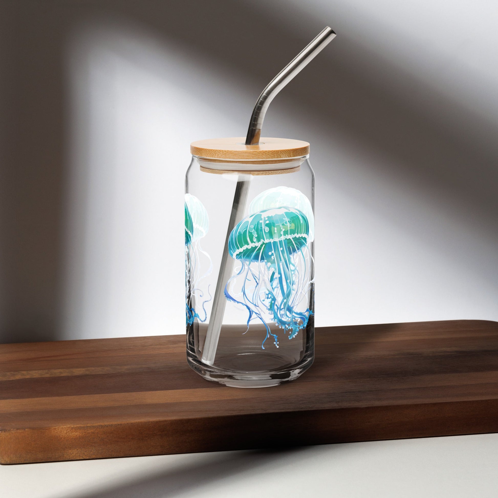 Turquoise Jellyfish Can - Shaped Glass - Can - Shaped Glass - Discovery Co.
