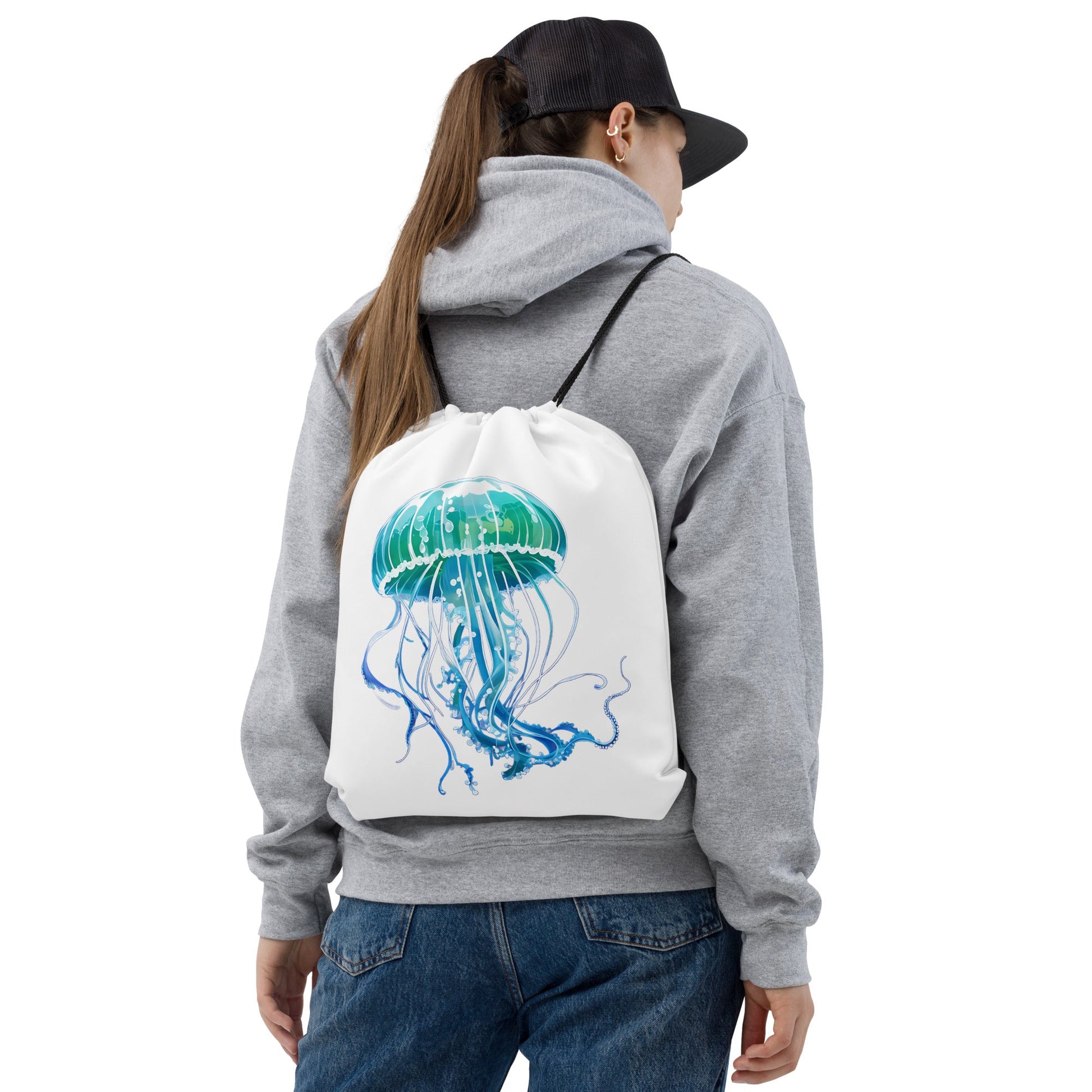 Turquoise Jellyfish Drawstring Bag - Drawstring Bag - Discovery Co.