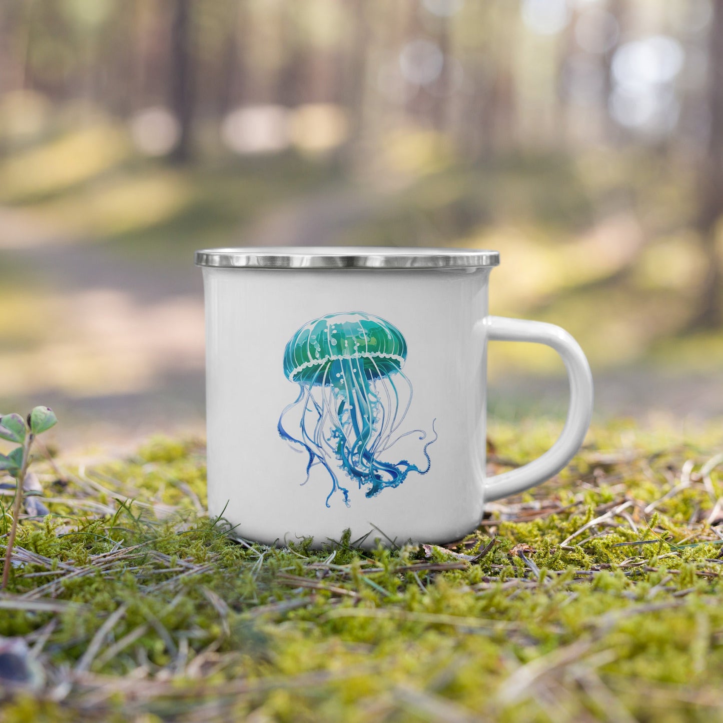 Turquoise Jellyfish Enamel Mug (12 oz) - Mugs - Discovery Co.