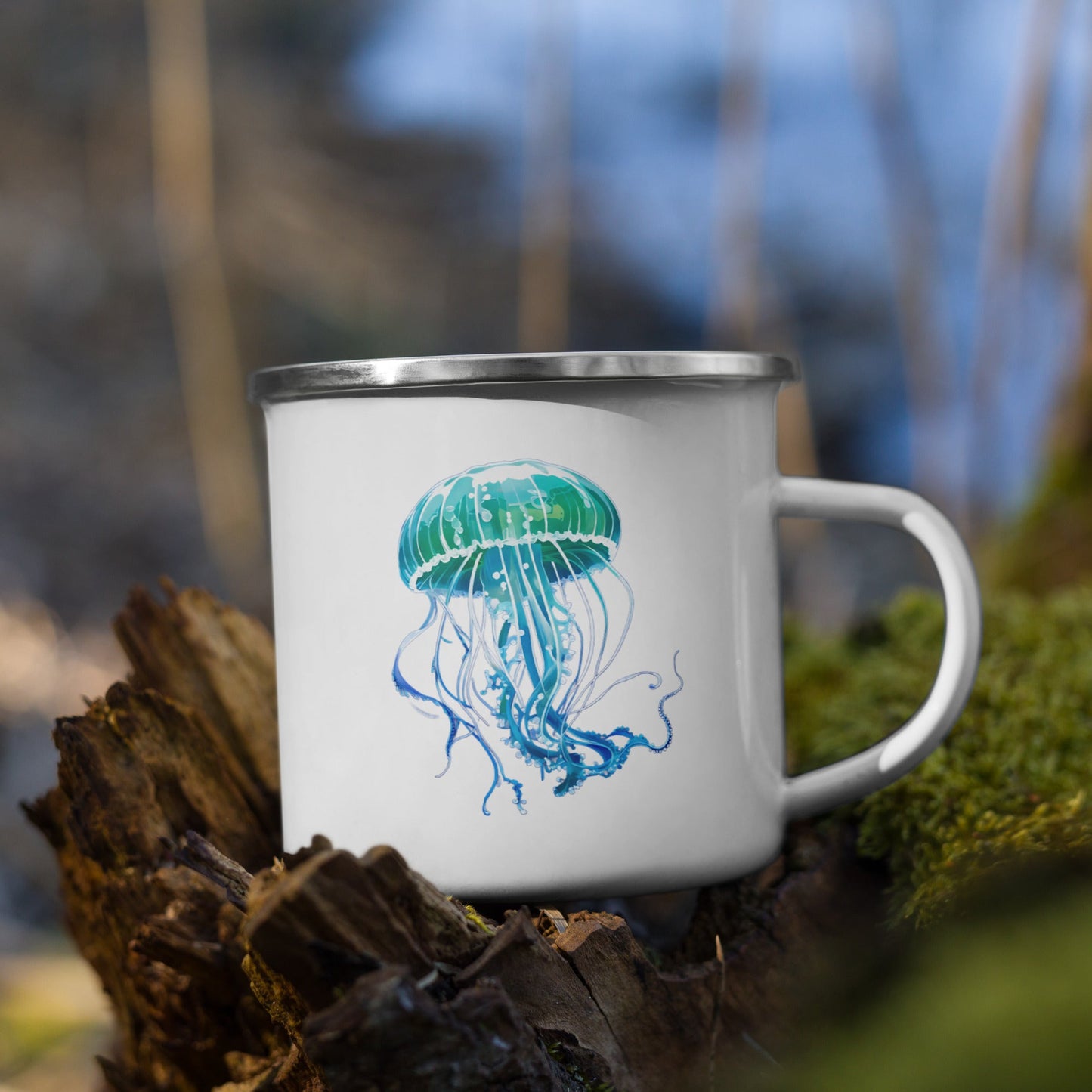 Turquoise Jellyfish Enamel Mug (12 oz) - Mugs - Discovery Co.