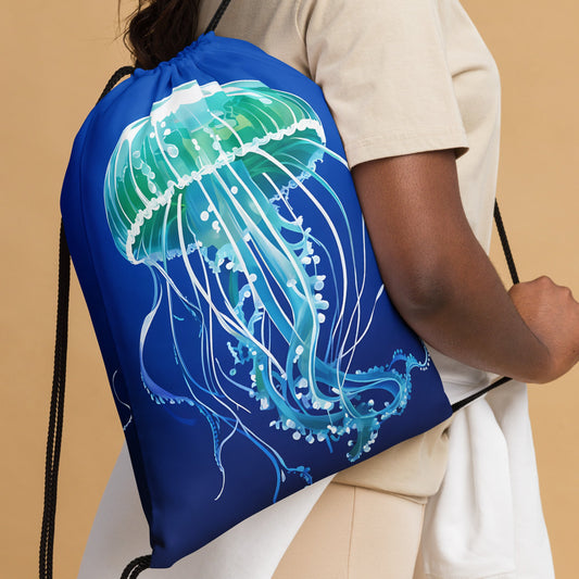 Turquoise Jellyfish II Drawstring Bag - Drawstring Bag - Discovery Co.