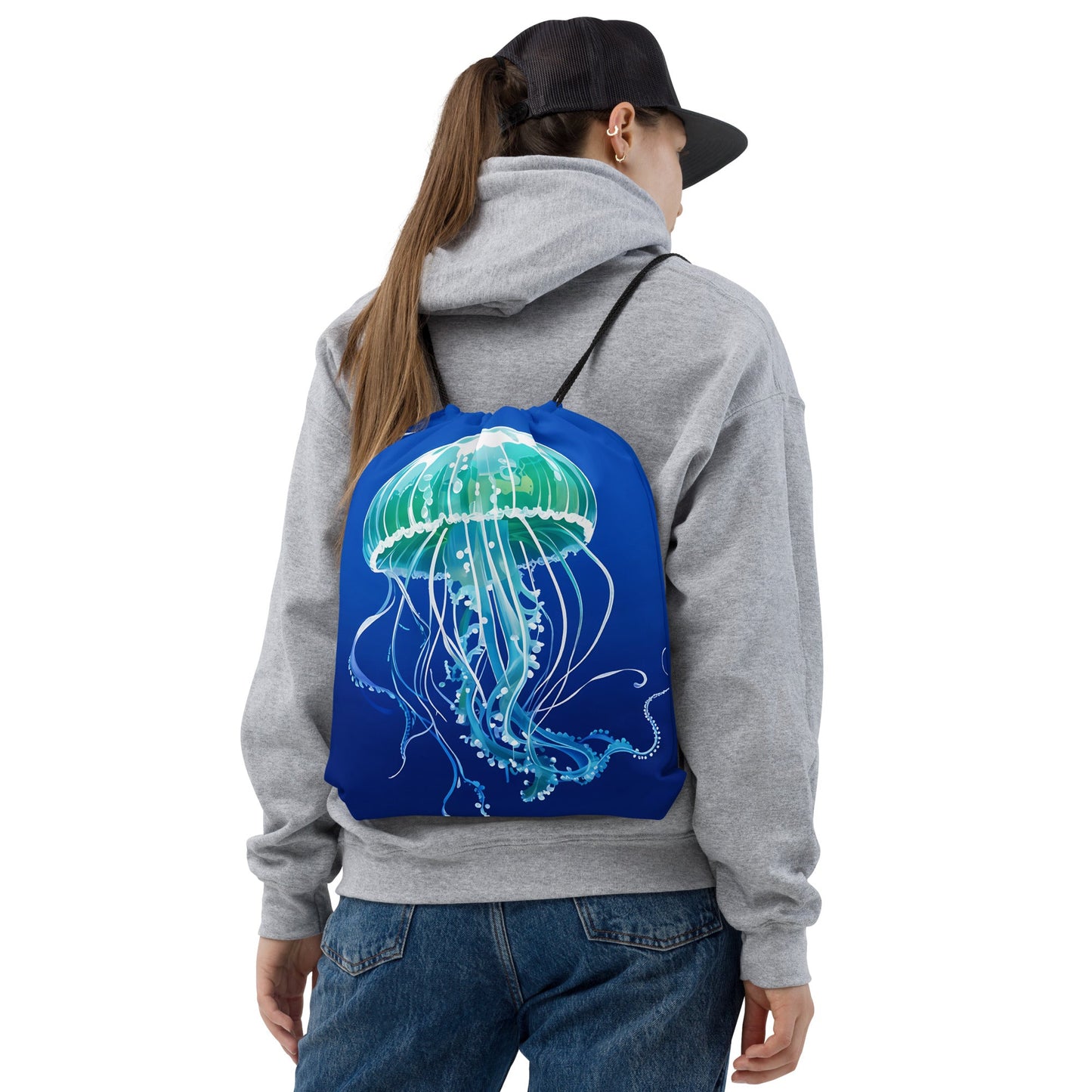 Turquoise Jellyfish II Drawstring Bag - Drawstring Bag - Discovery Co.
