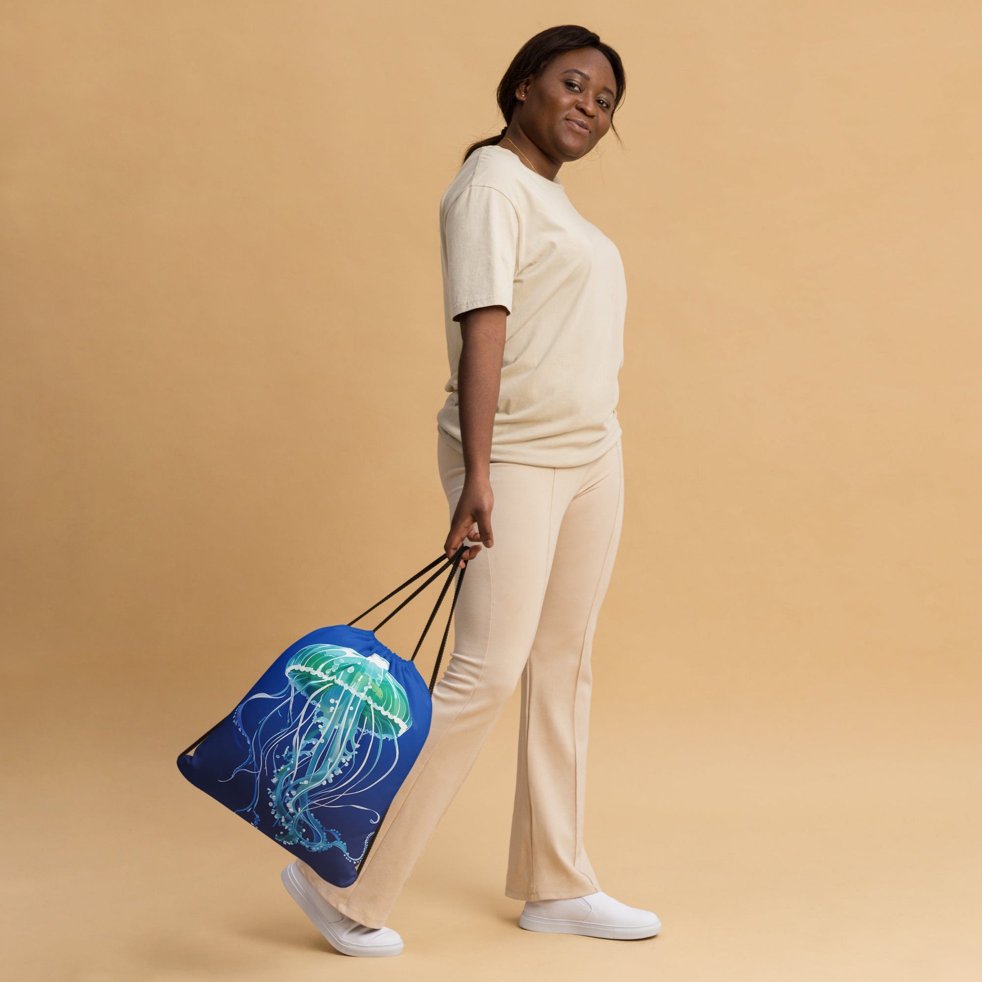 Turquoise Jellyfish II Drawstring Bag - Drawstring Bag - Discovery Co.
