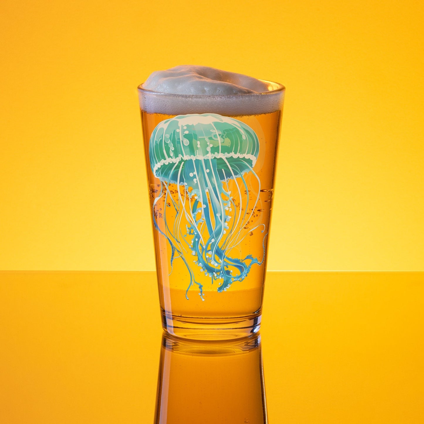 Turquoise Jellyfish Pint Glass (16 oz) - Beer Glass - Discovery Co.