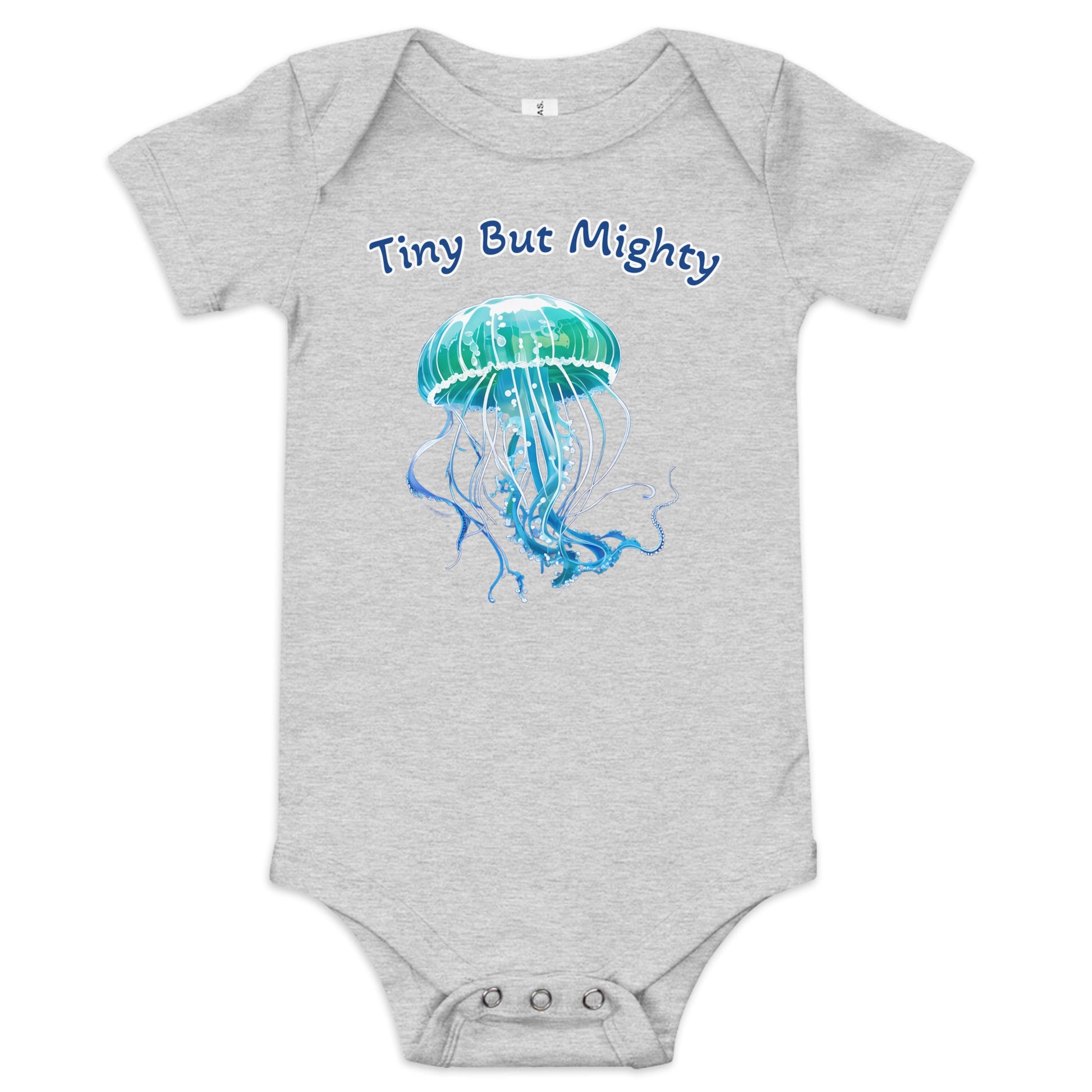 Turquoise Jellyfish "Tiny But Mighty" Baby Short Sleeve One Piece - Baby & Toddler Apparel - Discovery Co.