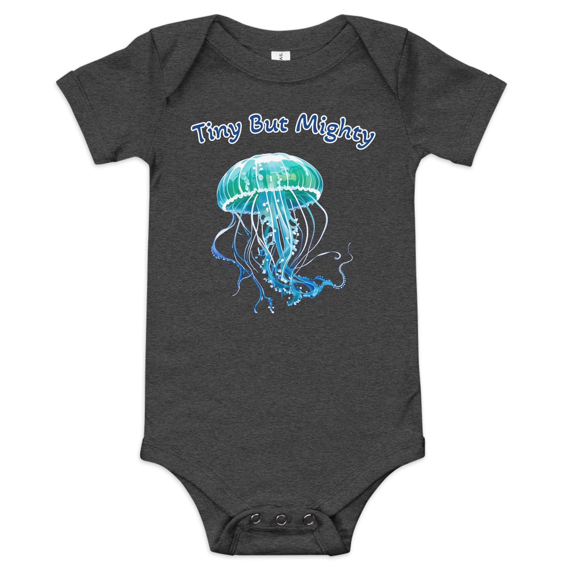 Turquoise Jellyfish "Tiny But Mighty" Baby Short Sleeve One Piece - Baby & Toddler Apparel - Discovery Co.