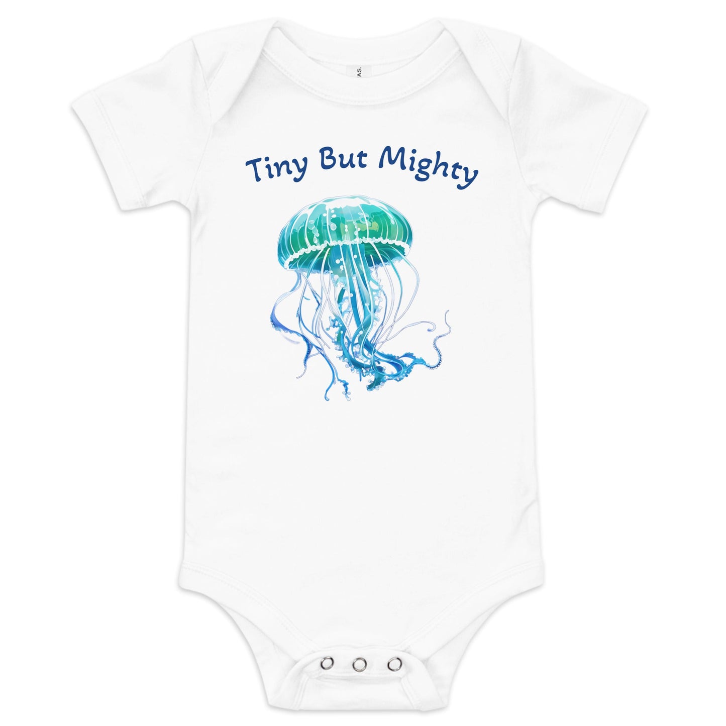 Turquoise Jellyfish "Tiny But Mighty" Baby Short Sleeve One Piece - Baby & Toddler Apparel - Discovery Co.