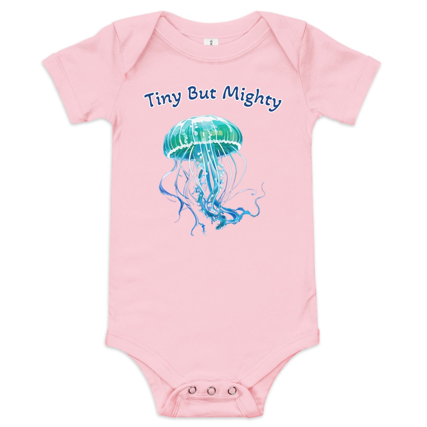 Turquoise Jellyfish "Tiny But Mighty" Baby Short Sleeve One Piece - Baby & Toddler Apparel - Discovery Co.