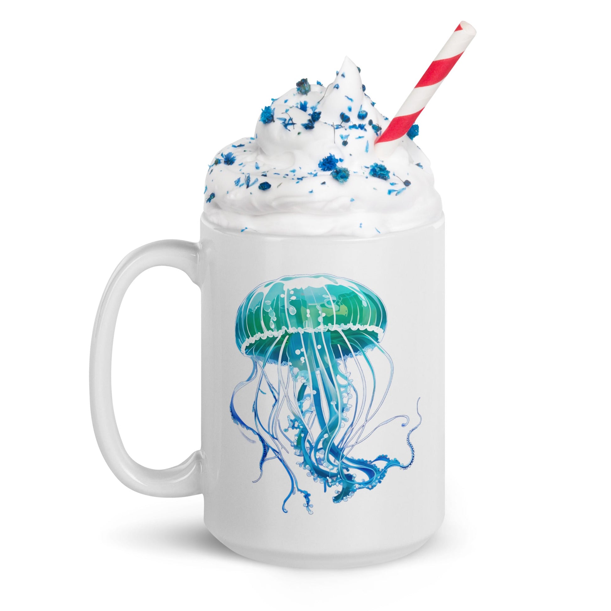 Turquoise Jellyfish White Glossy Mug (11 oz, 15 oz, 20 oz) - Mugs - Discovery Co.