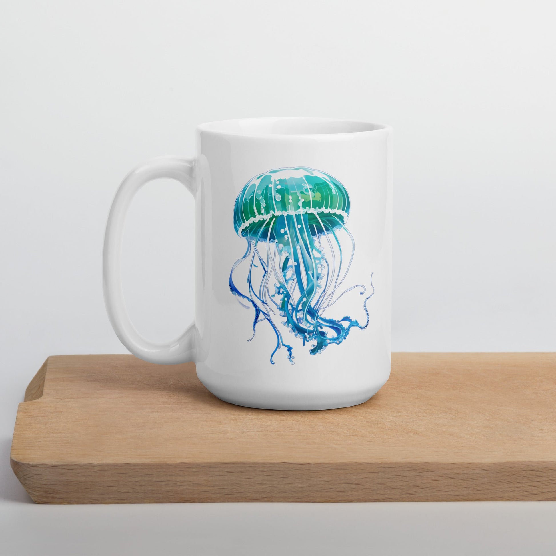 Turquoise Jellyfish White Glossy Mug (11 oz, 15 oz, 20 oz) - Mugs - Discovery Co.