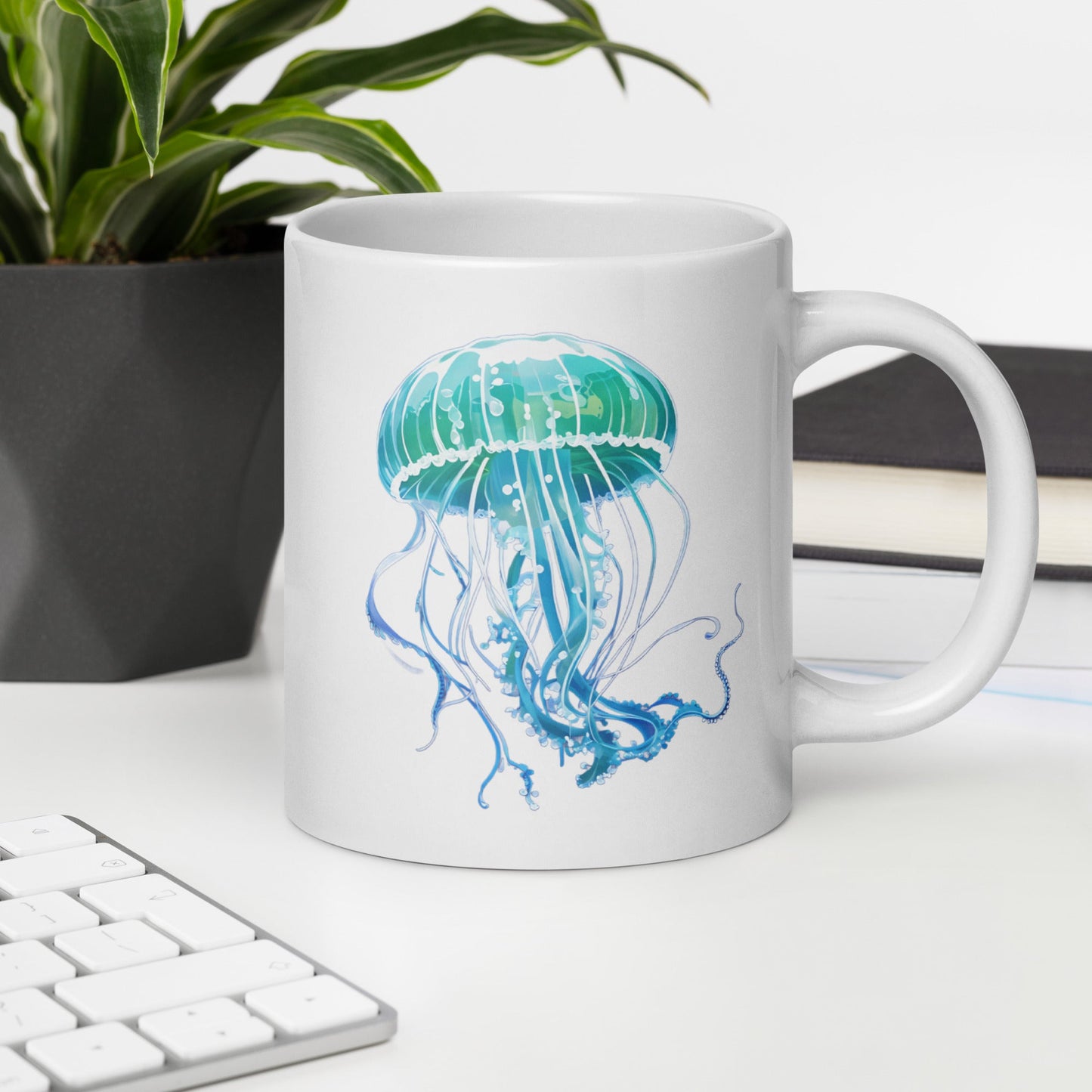 Turquoise Jellyfish White Glossy Mug (11 oz, 15 oz, 20 oz) - Mugs - Discovery Co.