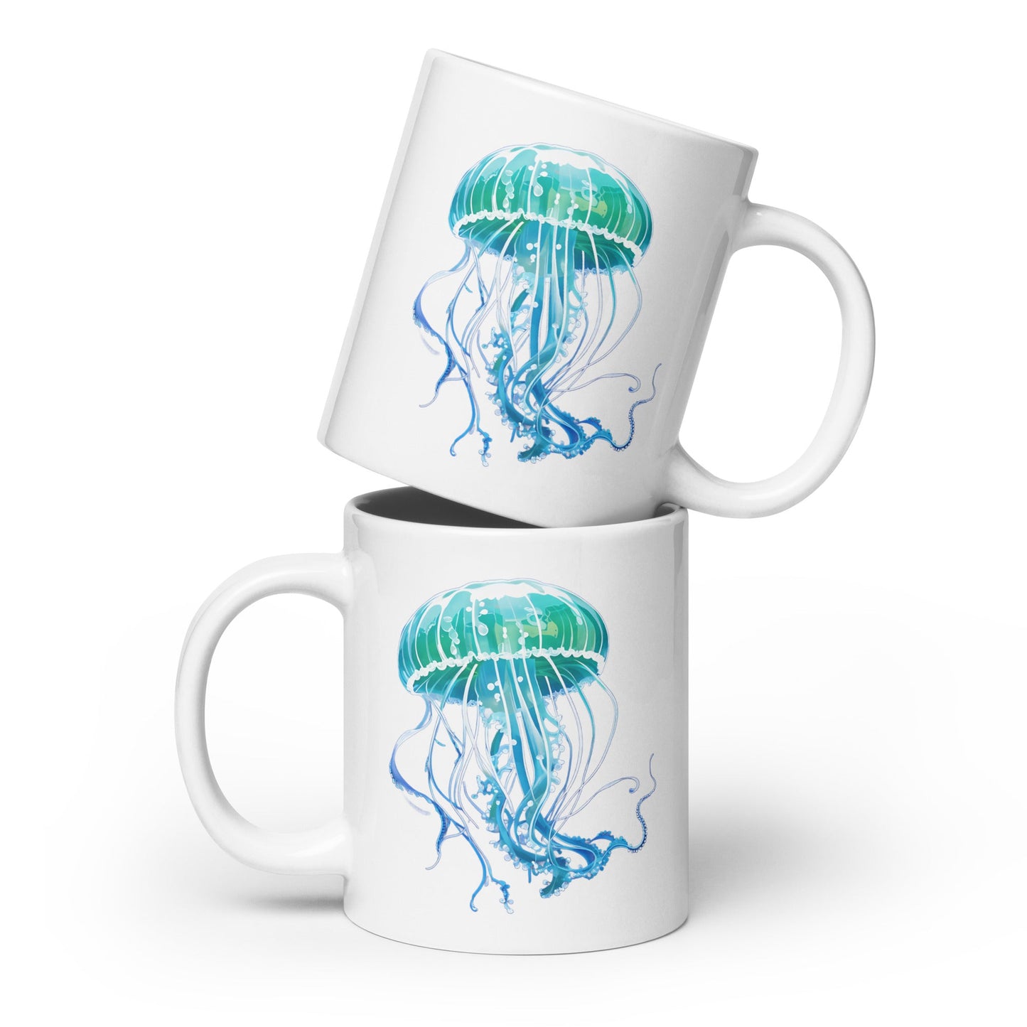 Turquoise Jellyfish White Glossy Mug (11 oz, 15 oz, 20 oz) - Mugs - Discovery Co.