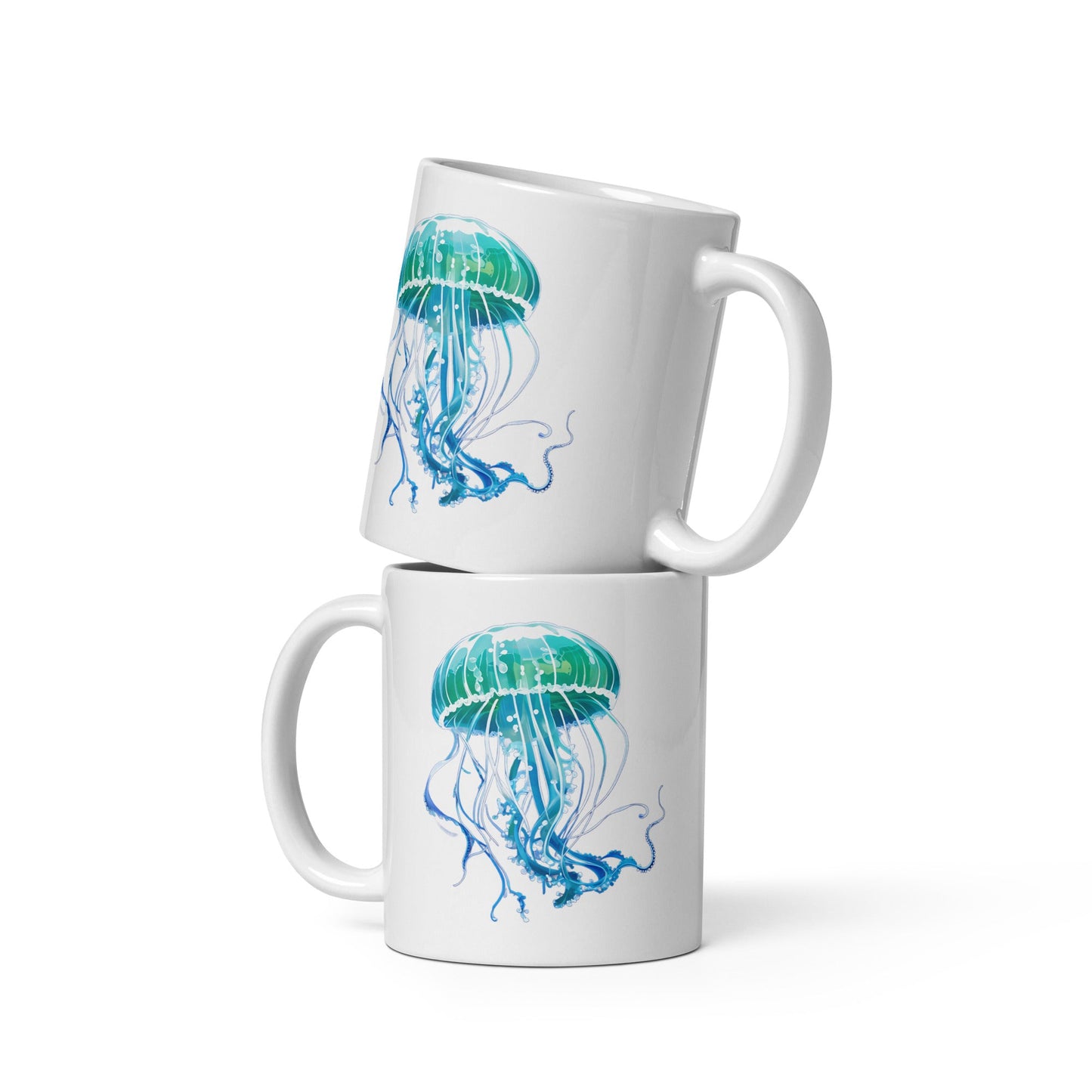 Turquoise Jellyfish White Glossy Mug (11 oz, 15 oz, 20 oz) - Mugs - Discovery Co.