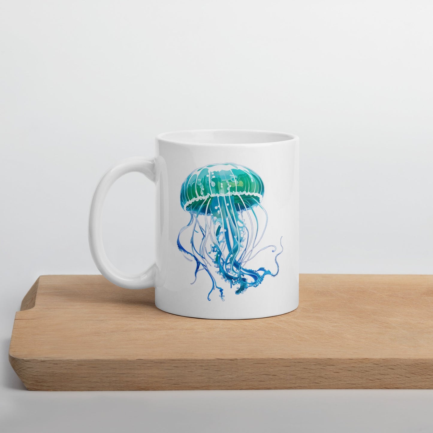 Turquoise Jellyfish White Glossy Mug (11 oz, 15 oz, 20 oz) - Mugs - Discovery Co.