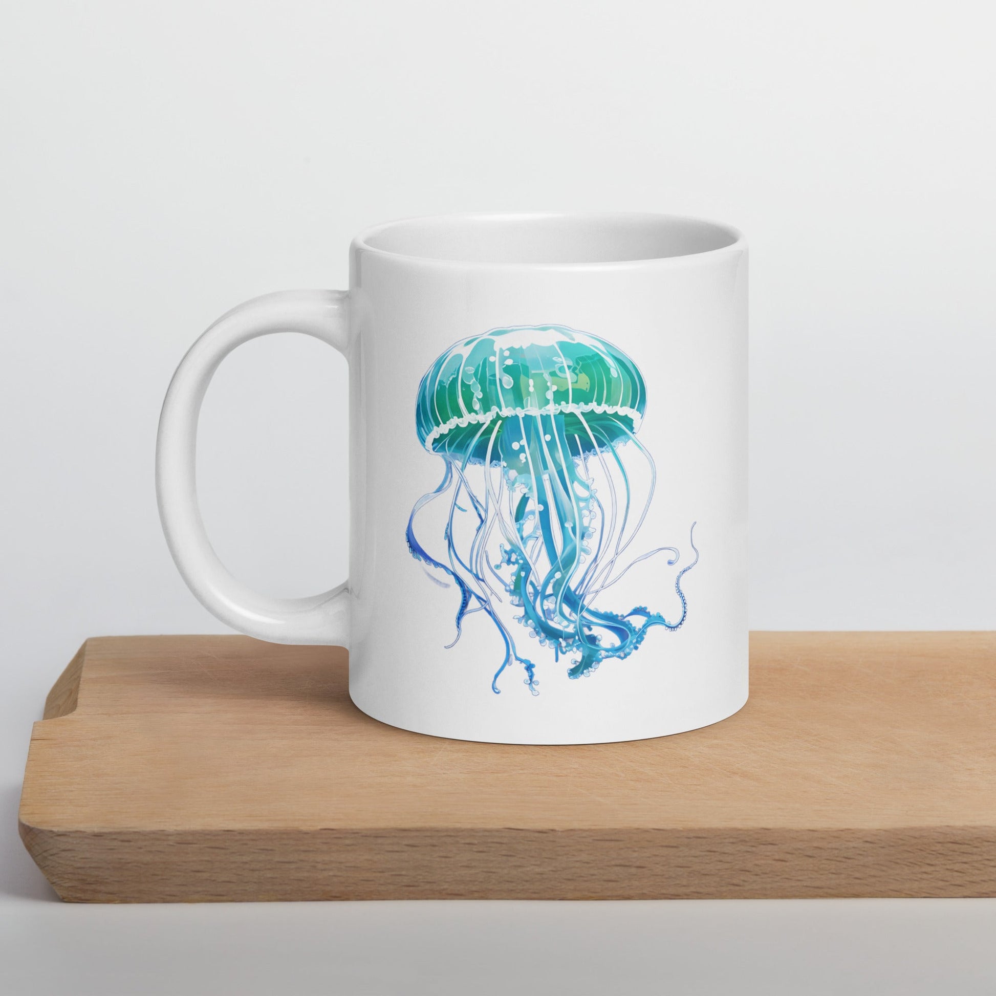 Turquoise Jellyfish White Glossy Mug (11 oz, 15 oz, 20 oz) - Mugs - Discovery Co.