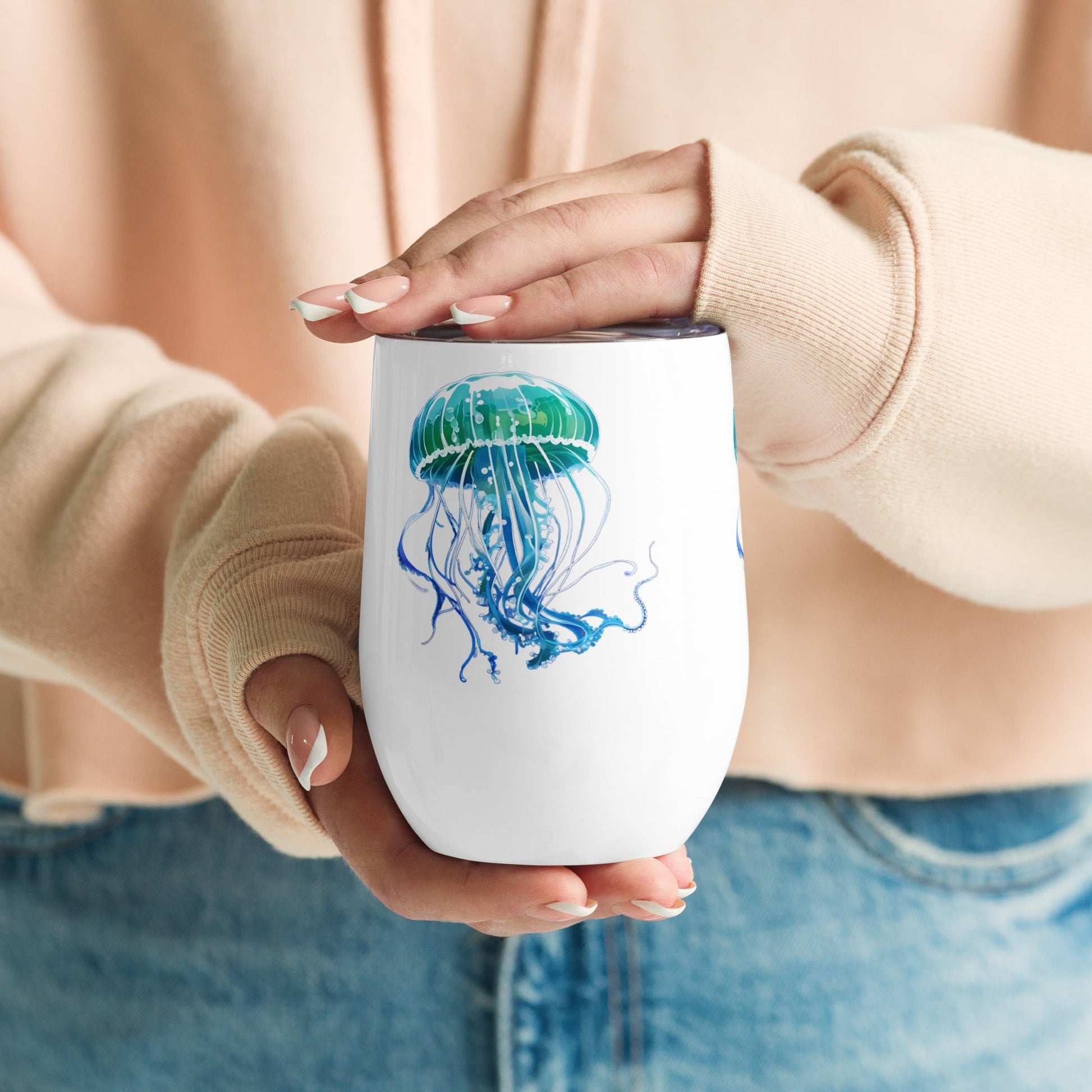 Turquoise Jellyfish Wine Tumbler - Tumblers - Discovery Co.