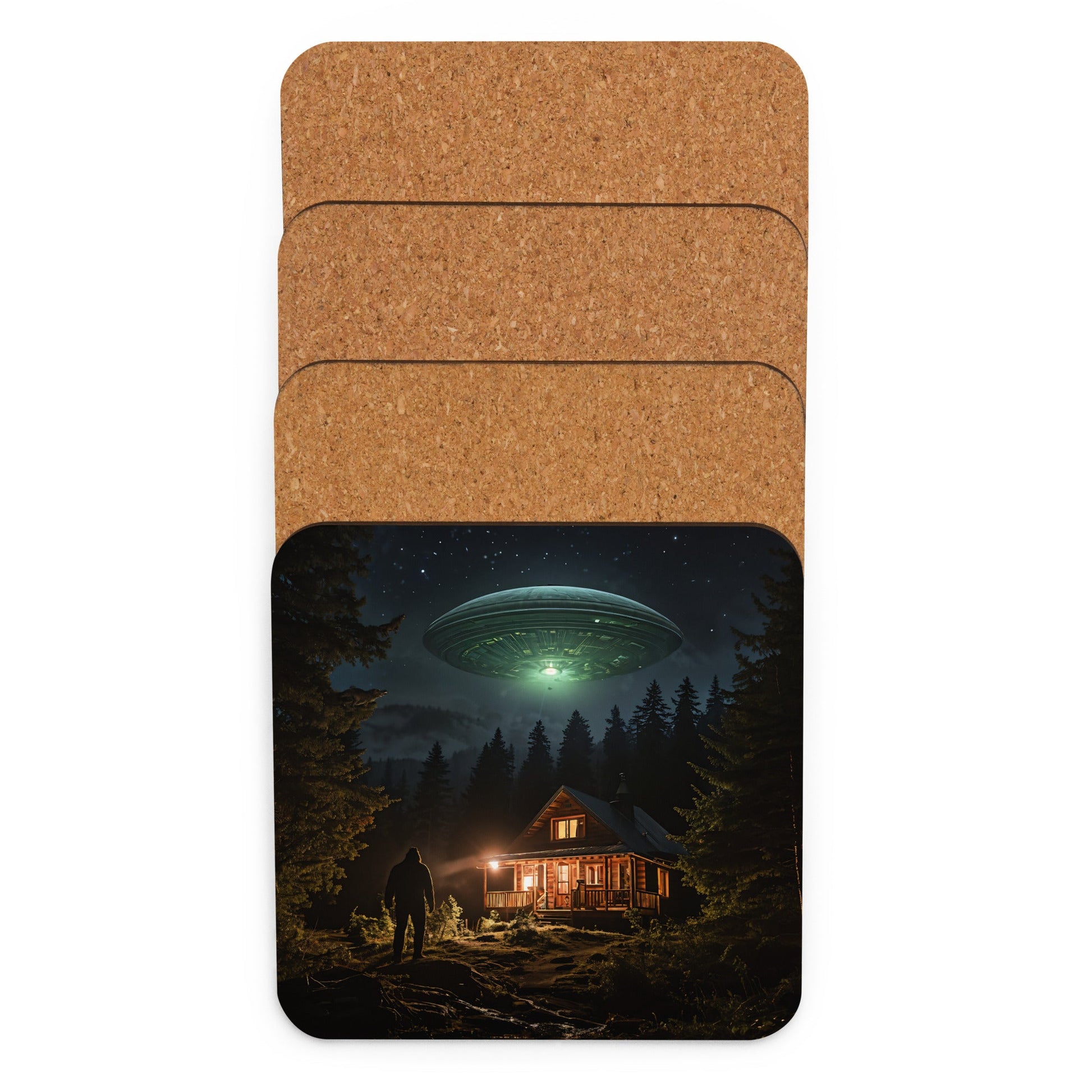 UFO and Bigfoot Cork - back Coaster - Coasters - Discovery Co.