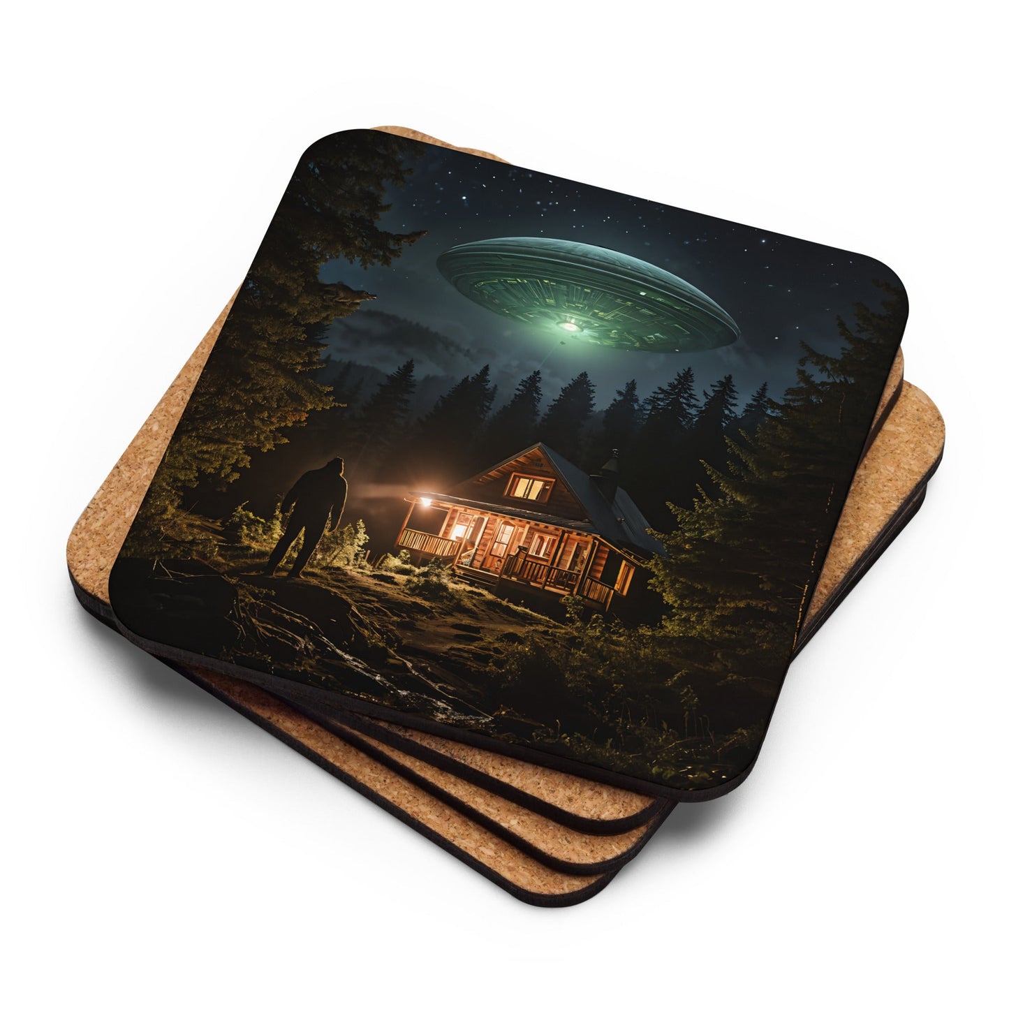 UFO and Bigfoot Cork - back Coaster - Coasters - Discovery Co.