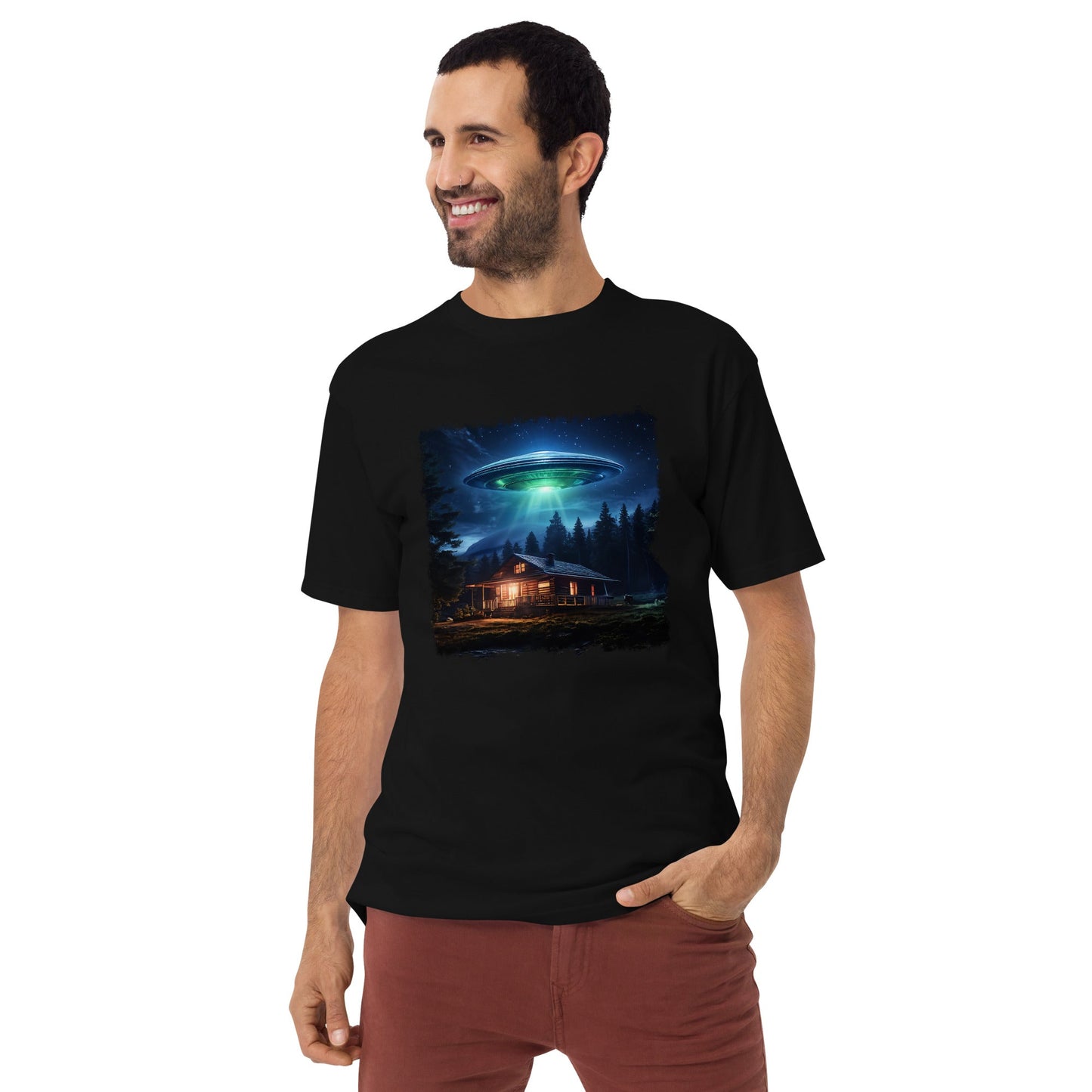 UFO Over Cabin Men’s Premium Heavyweight Tee - Discovery Co.