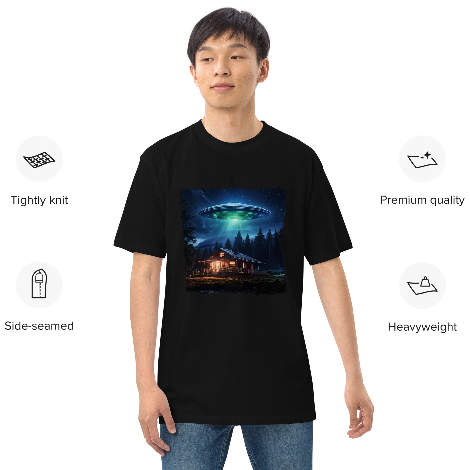 UFO Over Cabin Men’s Premium Heavyweight Tee - Discovery Co.