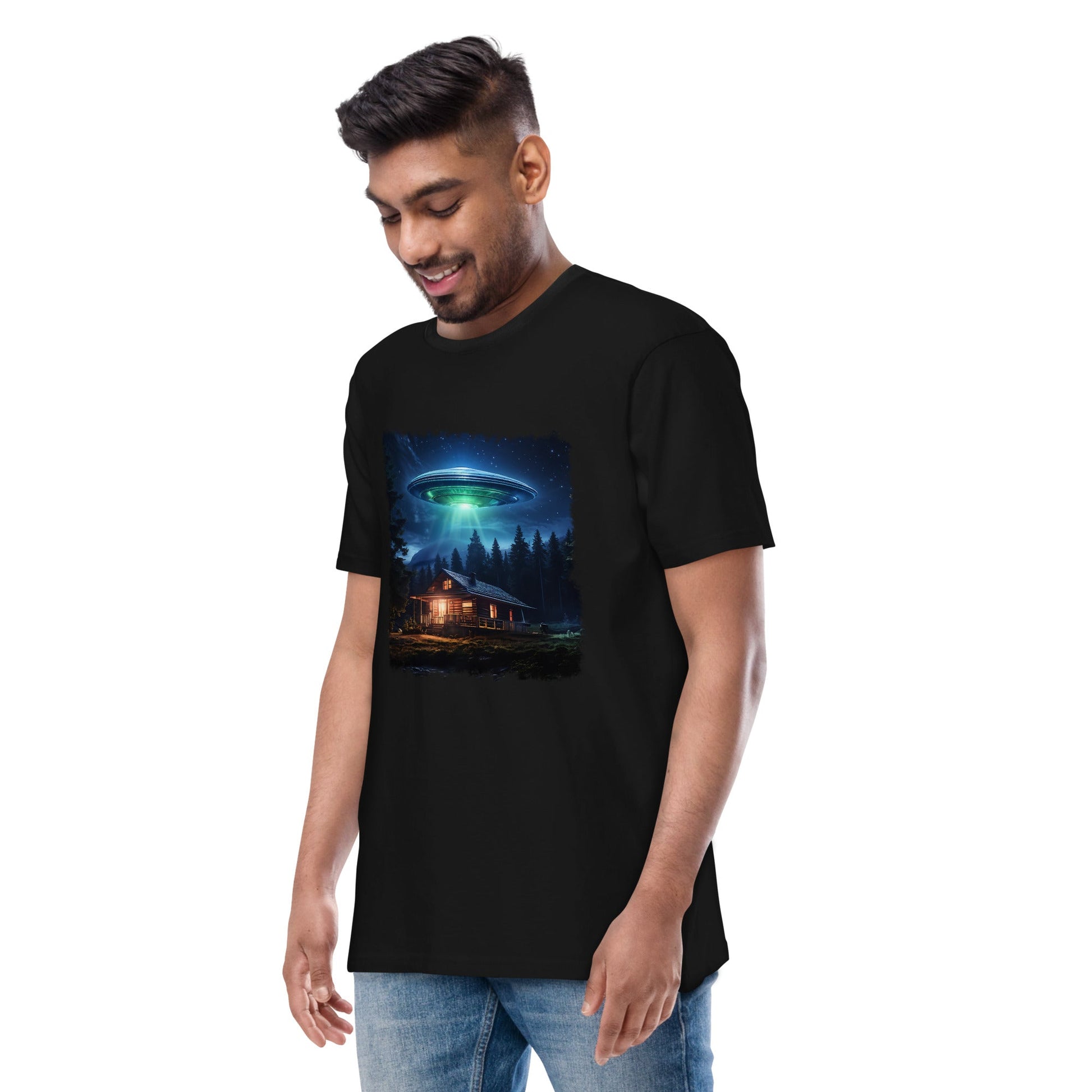 UFO Over Cabin Men’s Premium Heavyweight Tee - Discovery Co.