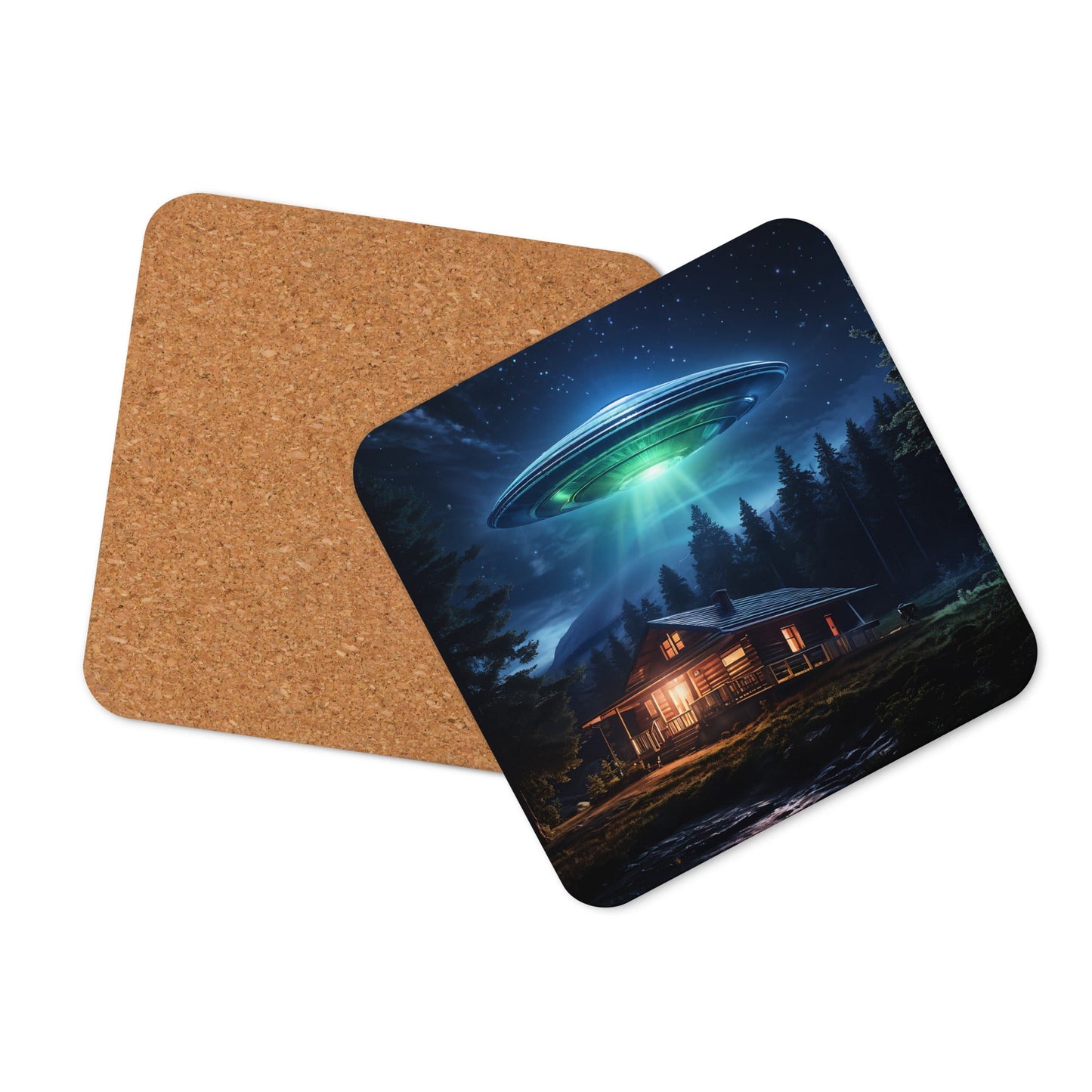 UFO Over House Cork - back Coaster - Coasters - Discovery Co.