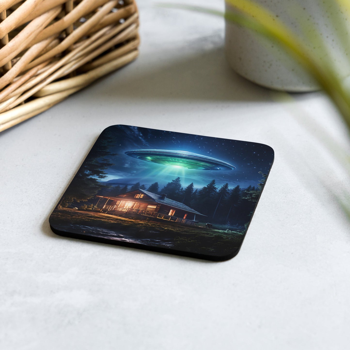 UFO Over House Cork - back Coaster - Coasters - Discovery Co.