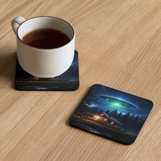 UFO Over House Cork-back Coaster - Coasters - Discovery Co.