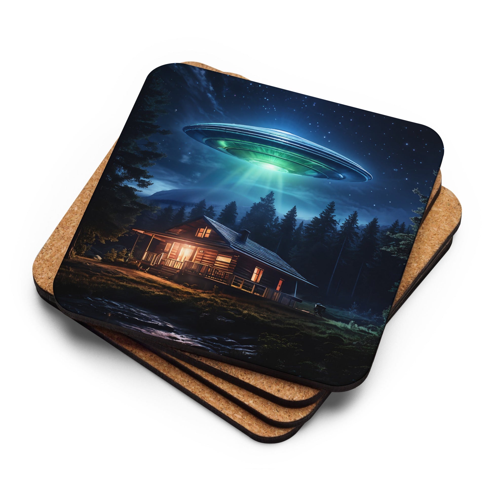 UFO Over House Cork - back Coaster - Coasters - Discovery Co.