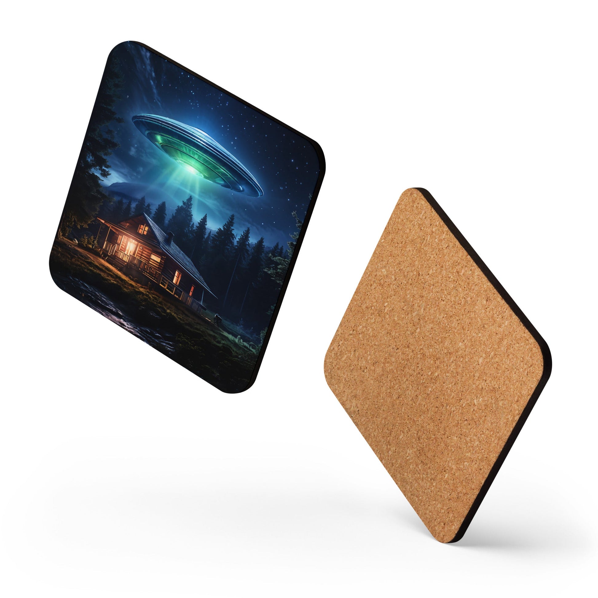 UFO Over House Cork - back Coaster - Coasters - Discovery Co.