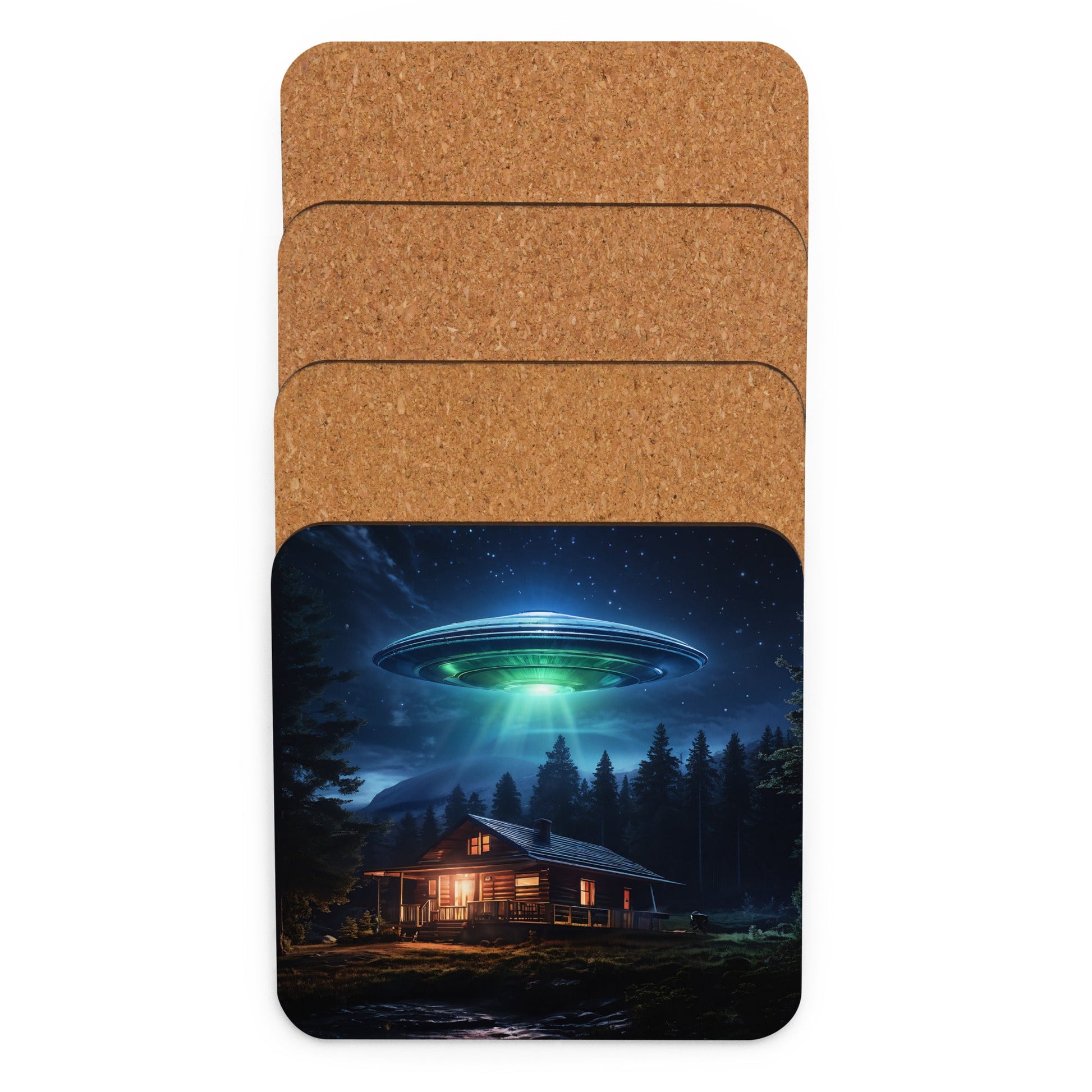 UFO Over House Cork - back Coaster - Coasters - Discovery Co.