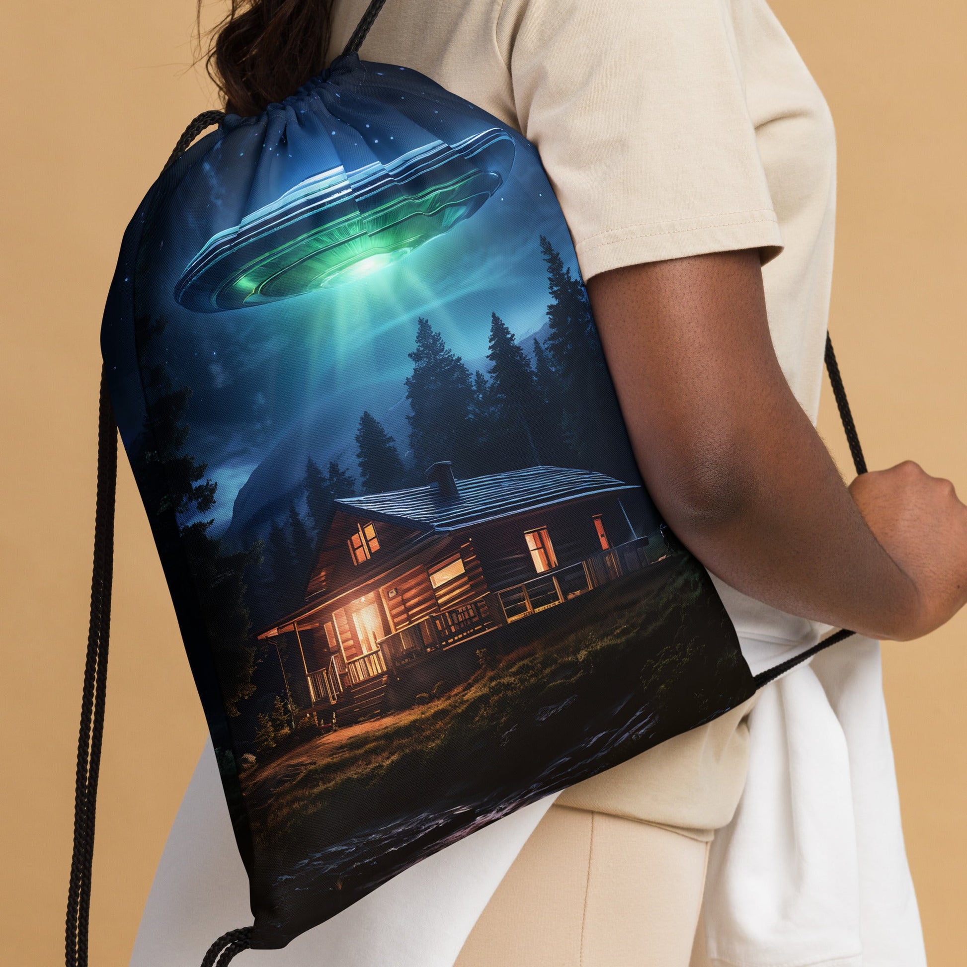 UFO Over House Drawstring Bag - Drawstring Bag - Discovery Co.