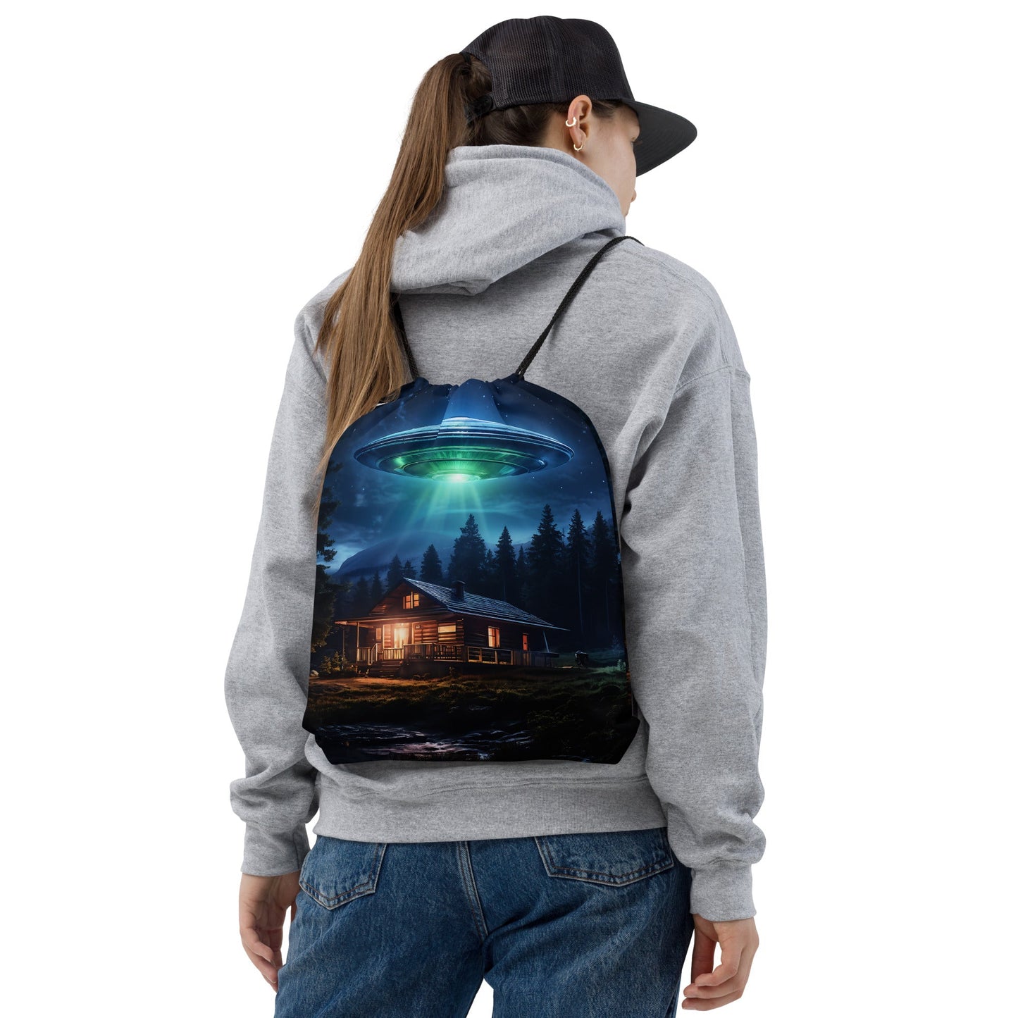 UFO Over House Drawstring Bag - Drawstring Bag - Discovery Co.