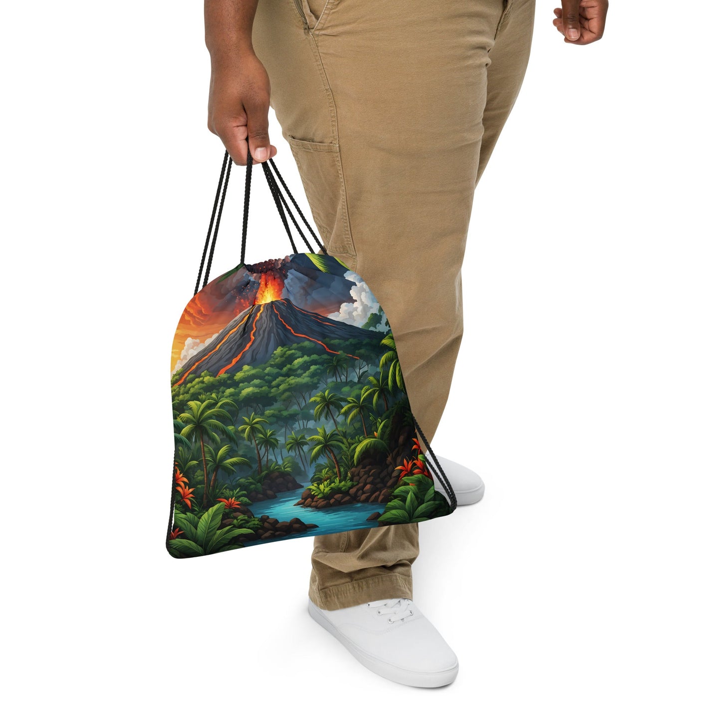 Volcano In The Jungle Drawstring Bag - Drawstring Bag - Discovery Co.