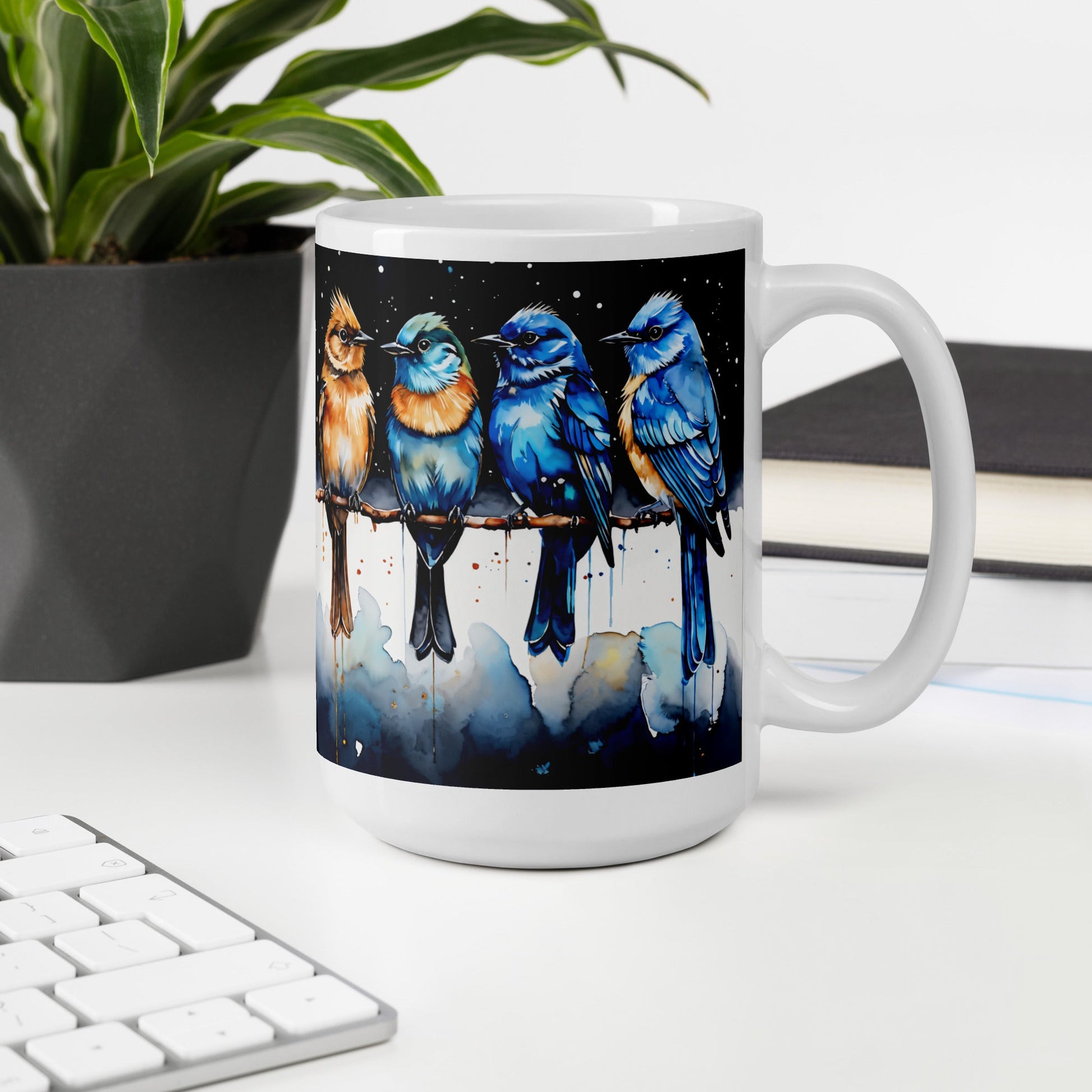 Watercolor Birds On A Branch White Glossy Mug (11 oz, 15 oz, 20 oz) - Mugs - Discovery Co.