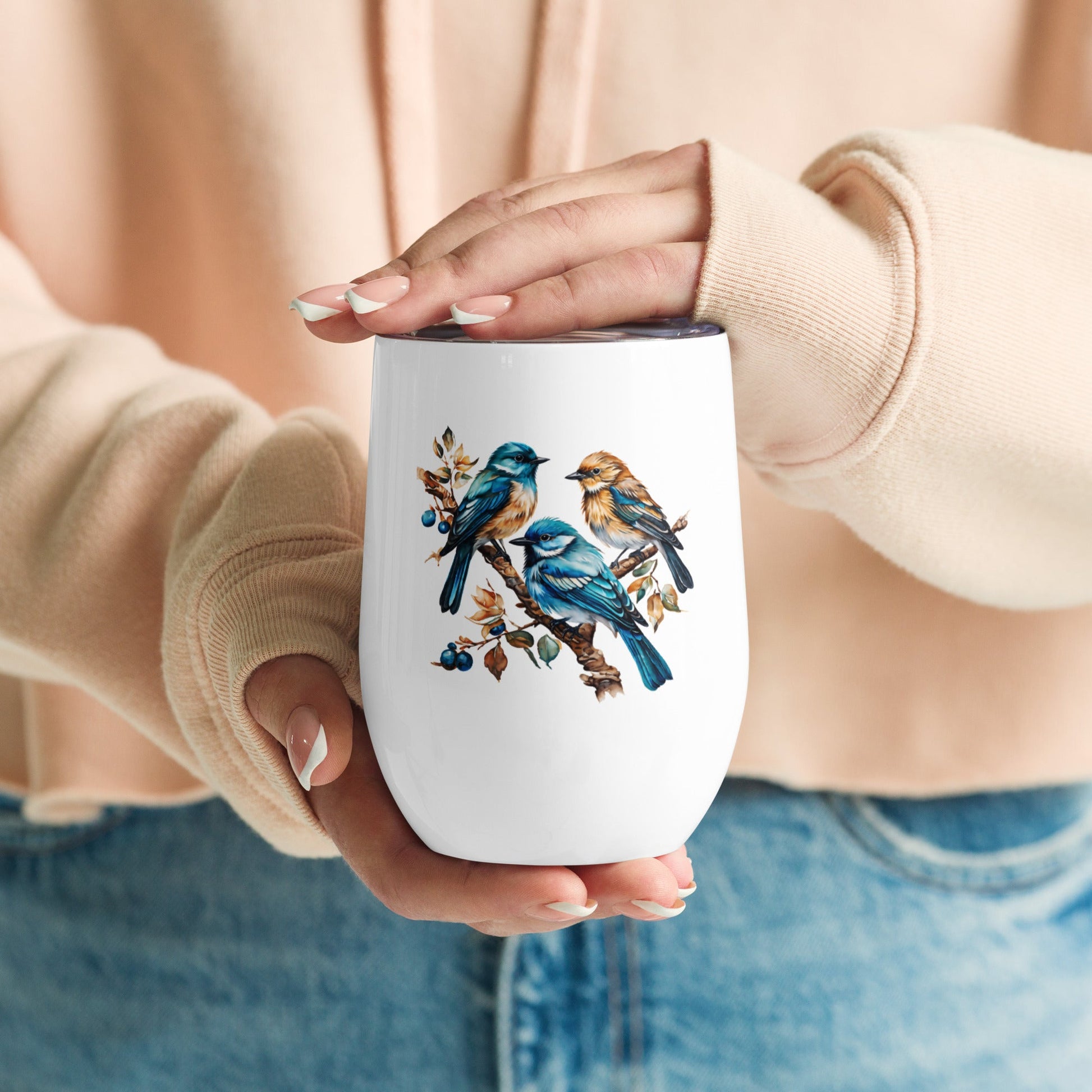 Watercolor Birds Stainless Steel Wine Tumbler - Steel Tumbler - Discovery Co.