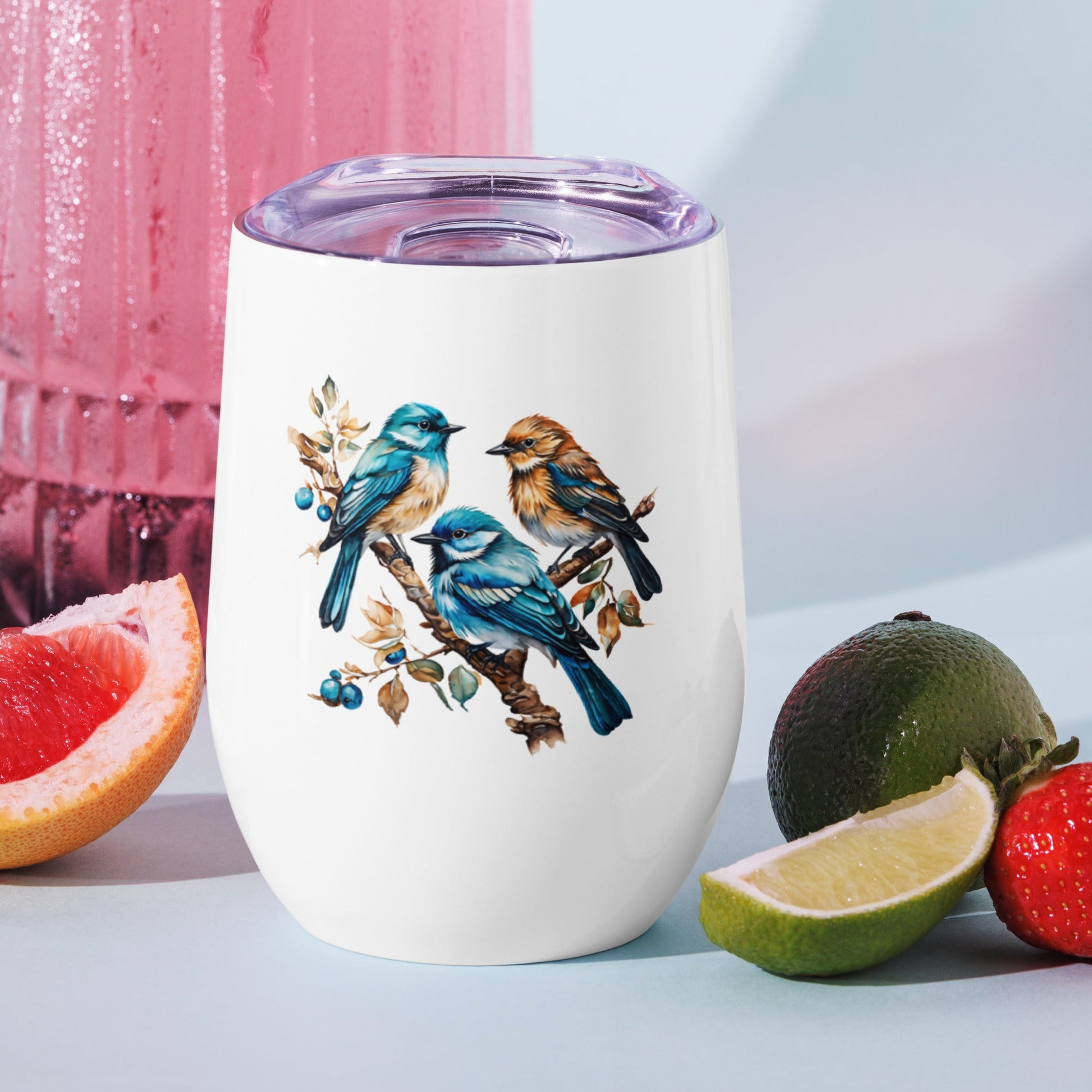 Watercolor Birds Stainless Steel Wine Tumbler - Steel Tumbler - Discovery Co.
