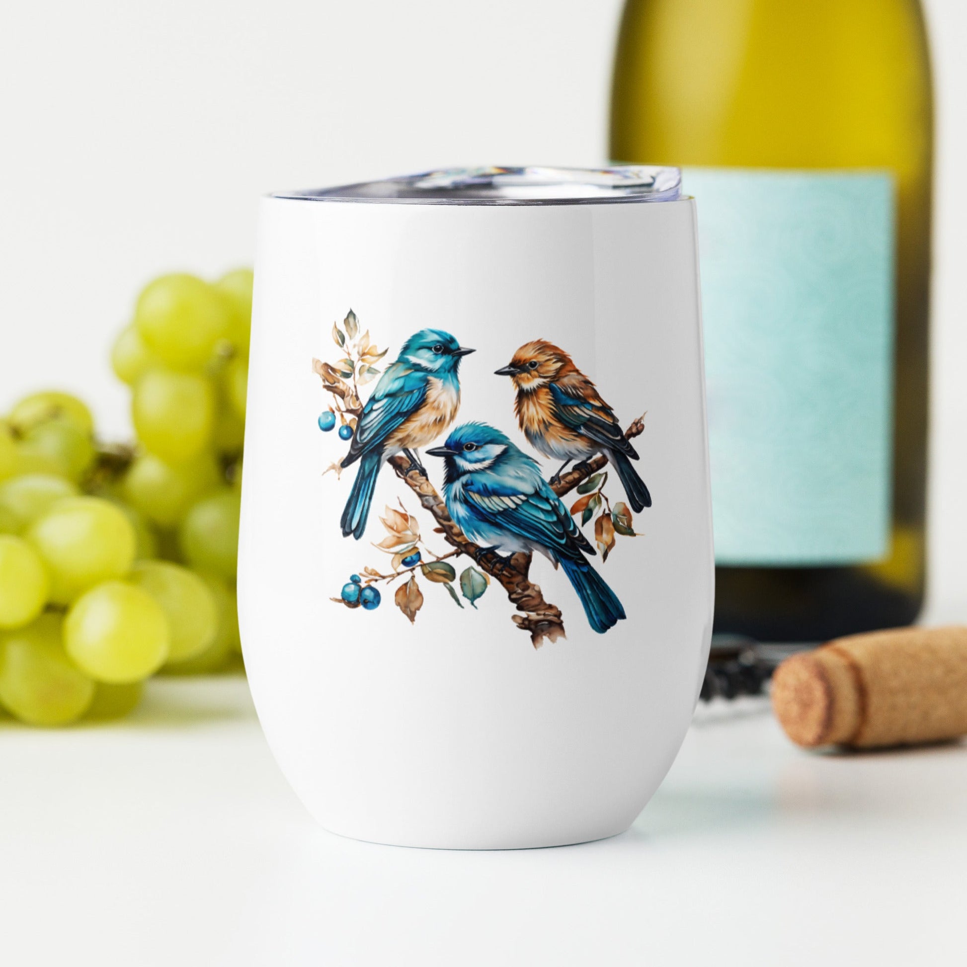 Watercolor Birds Stainless Steel Wine Tumbler - Steel Tumbler - Discovery Co.