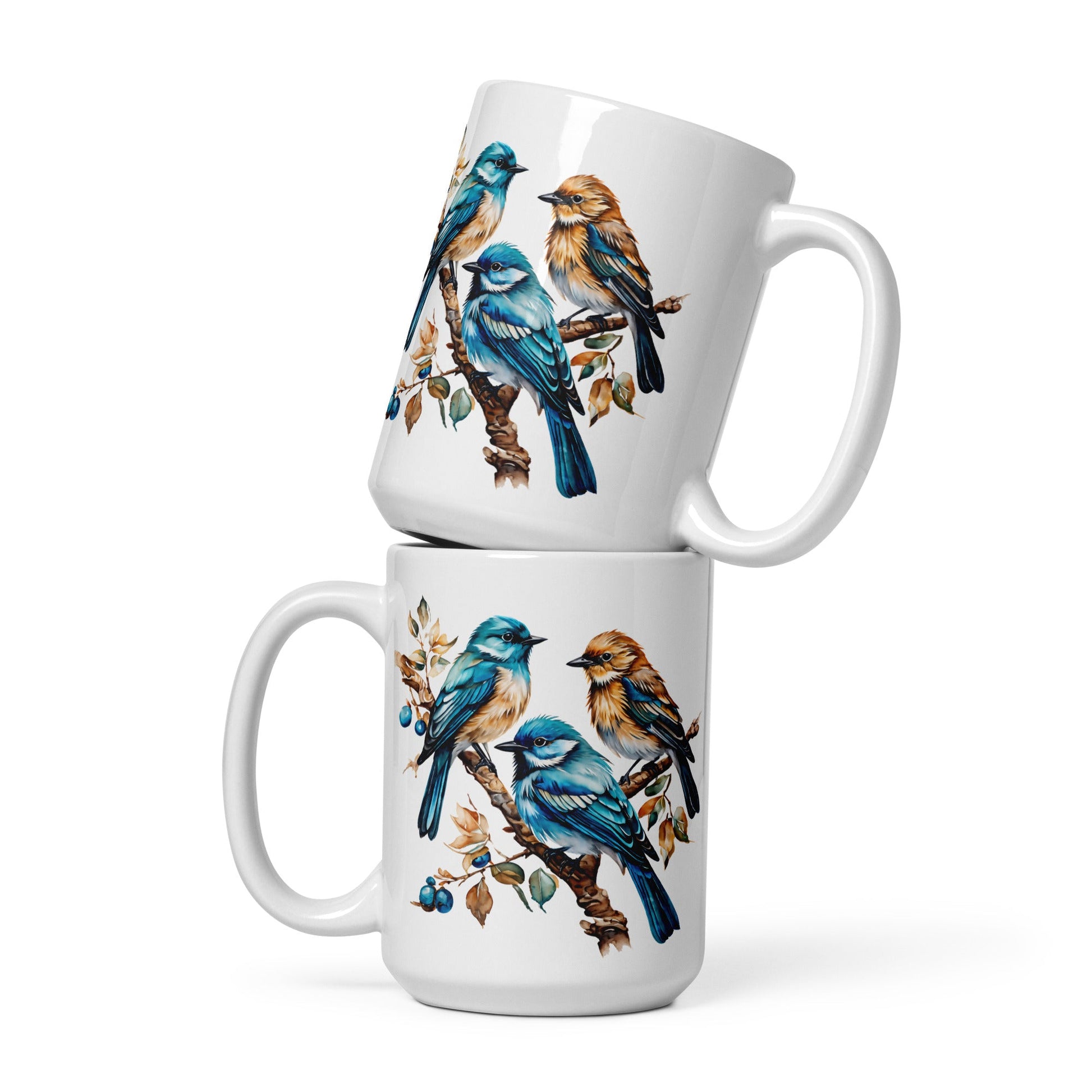 Watercolor Birds White Glossy Mug (11 oz, 15 oz, 20 oz) - Mugs - Discovery Co.