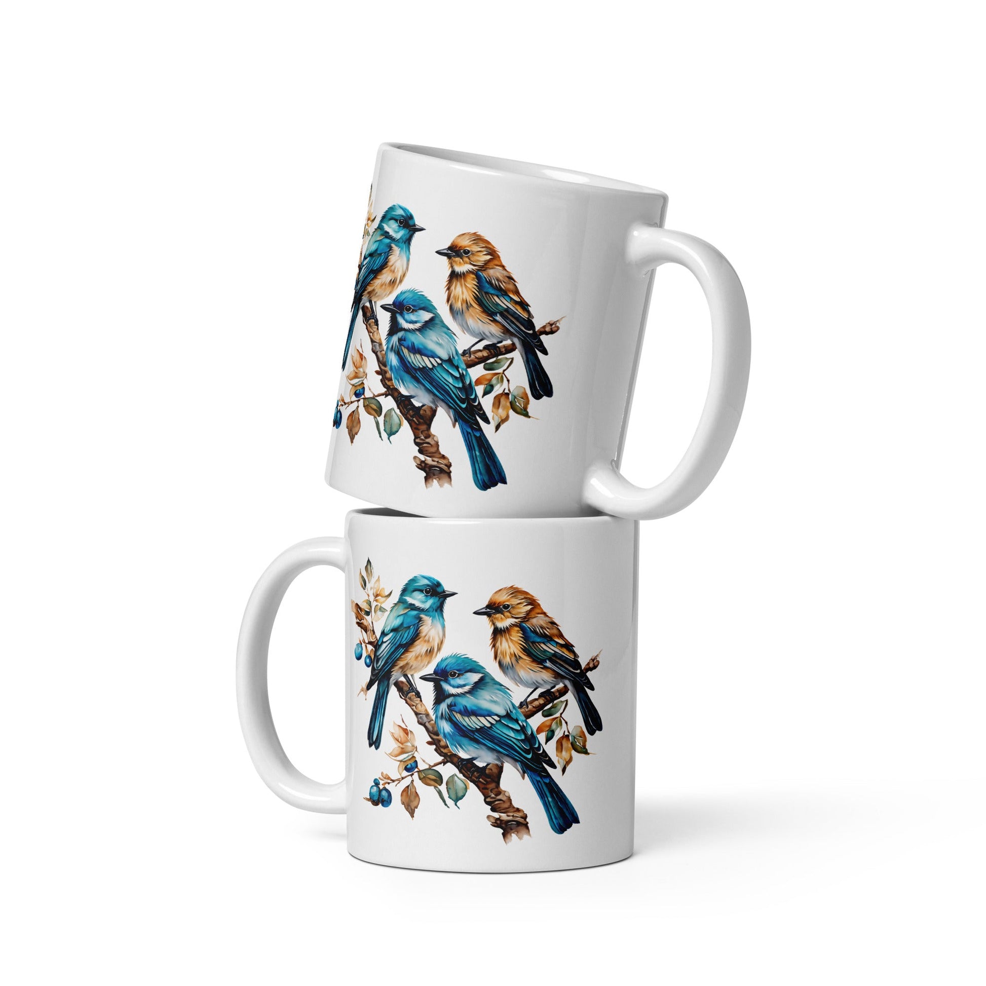 Watercolor Birds White Glossy Mug (11 oz, 15 oz, 20 oz) - Mugs - Discovery Co.