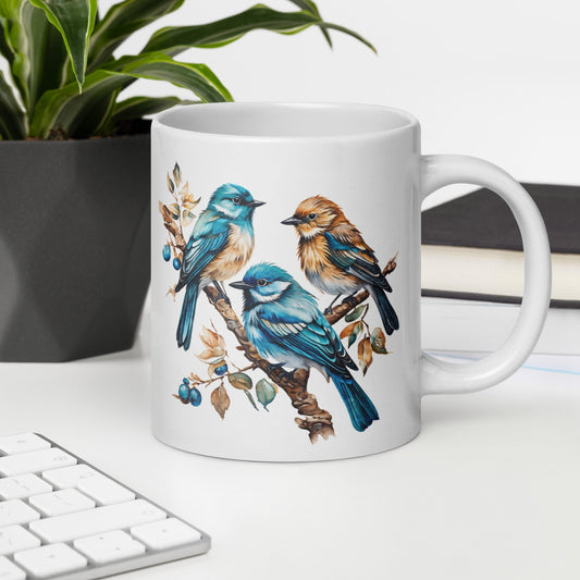 Watercolor Birds White Glossy Mug (11 oz, 15 oz, 20 oz) - Mugs - Discovery Co.