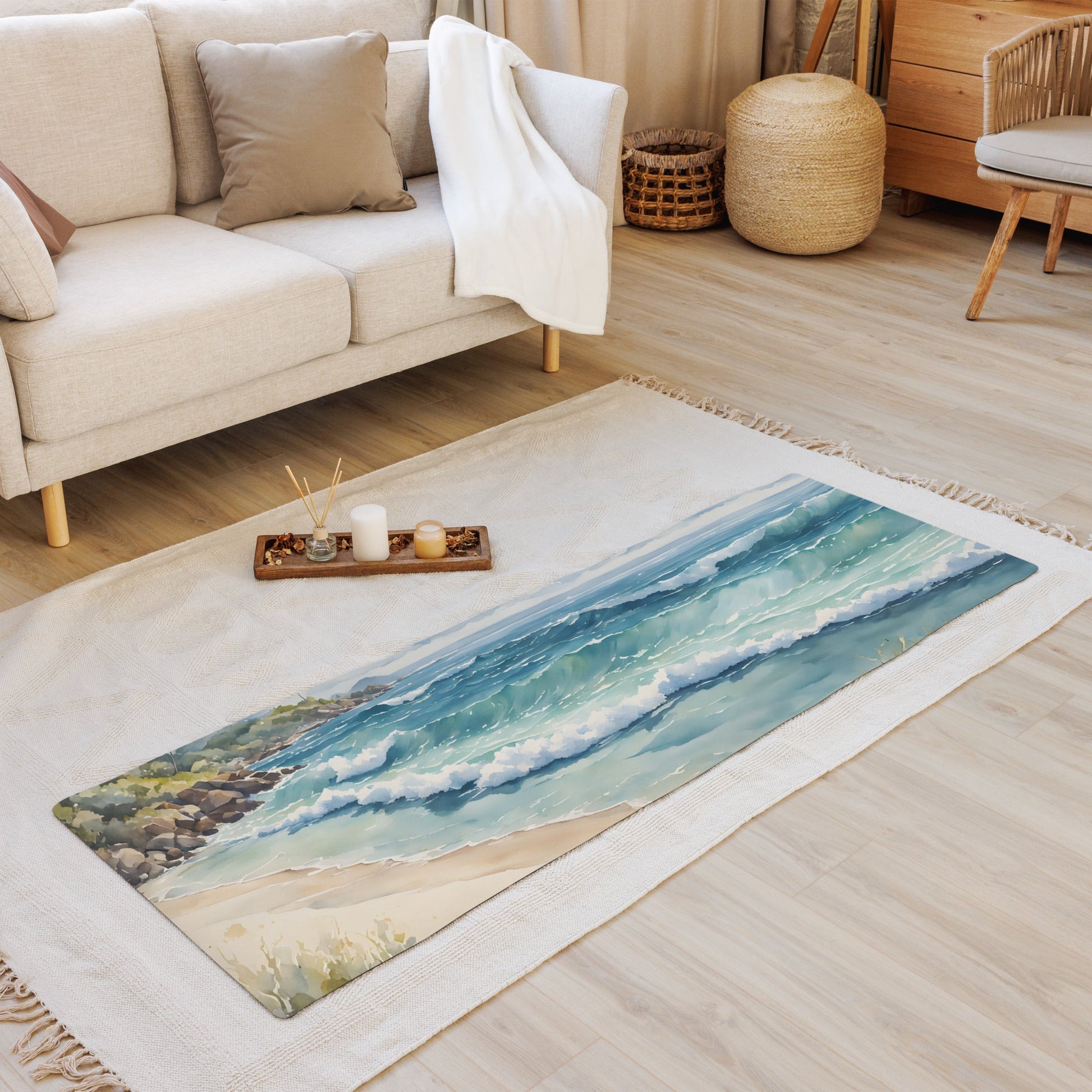 Watercolor Day At The Beach Yoga Mat - Yoga Mat - Discovery Co.