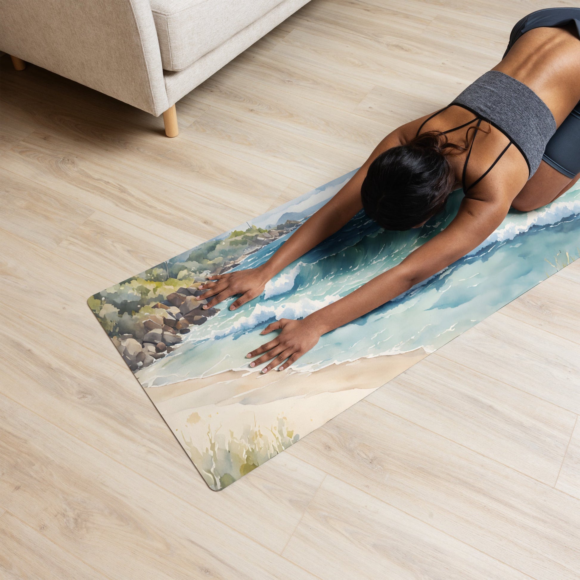 Watercolor Day At The Beach Yoga Mat - Yoga Mat - Discovery Co.