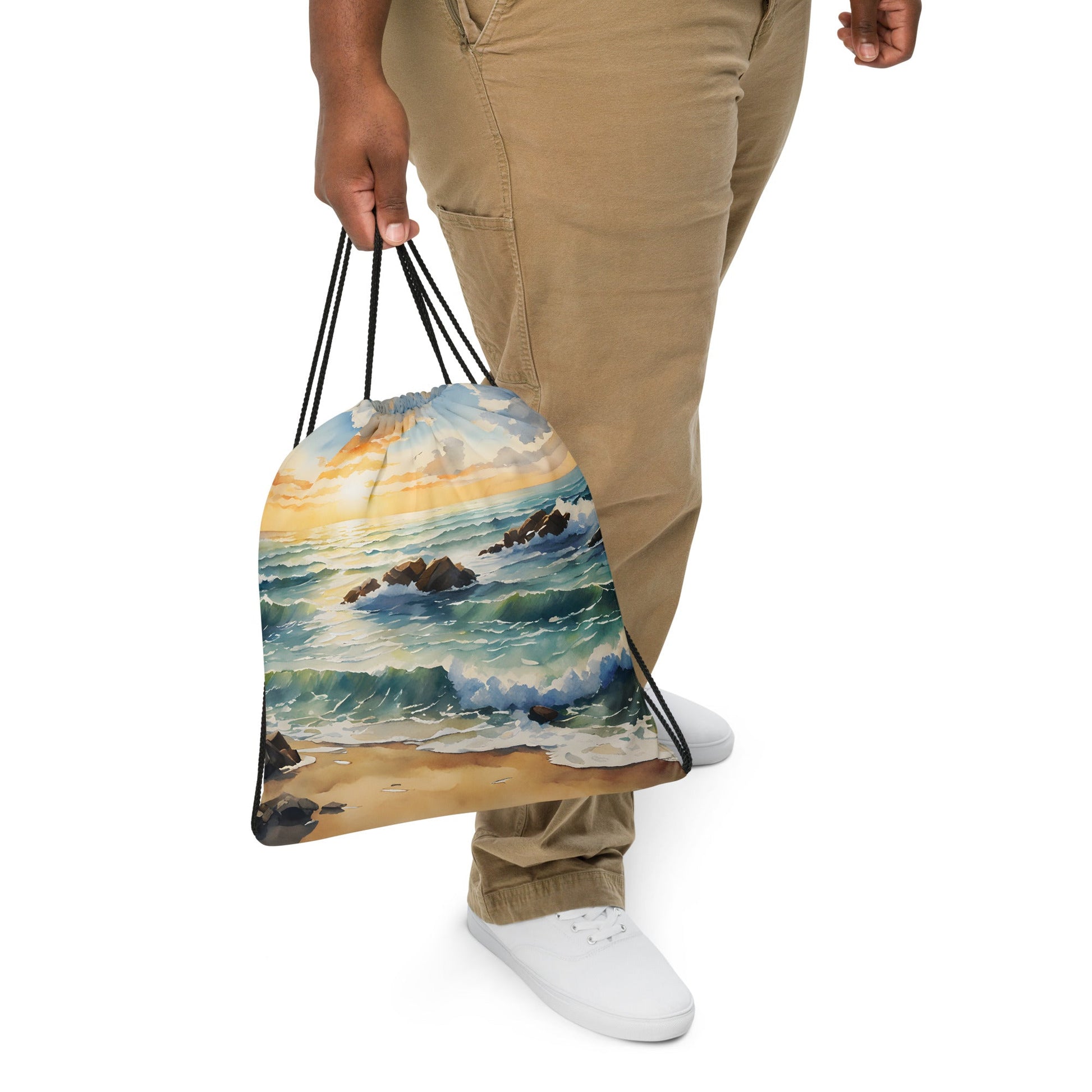 Watercolor Sunset Beach Drawstring Bag - Drawstring Bag - Discovery Co.