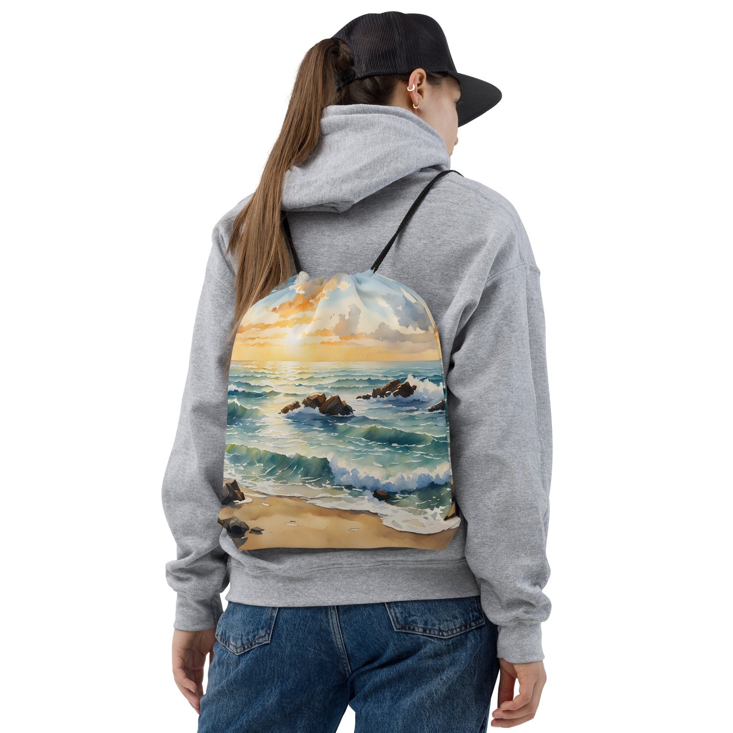 Watercolor Sunset Beach Drawstring Bag - Drawstring Bag - Discovery Co.