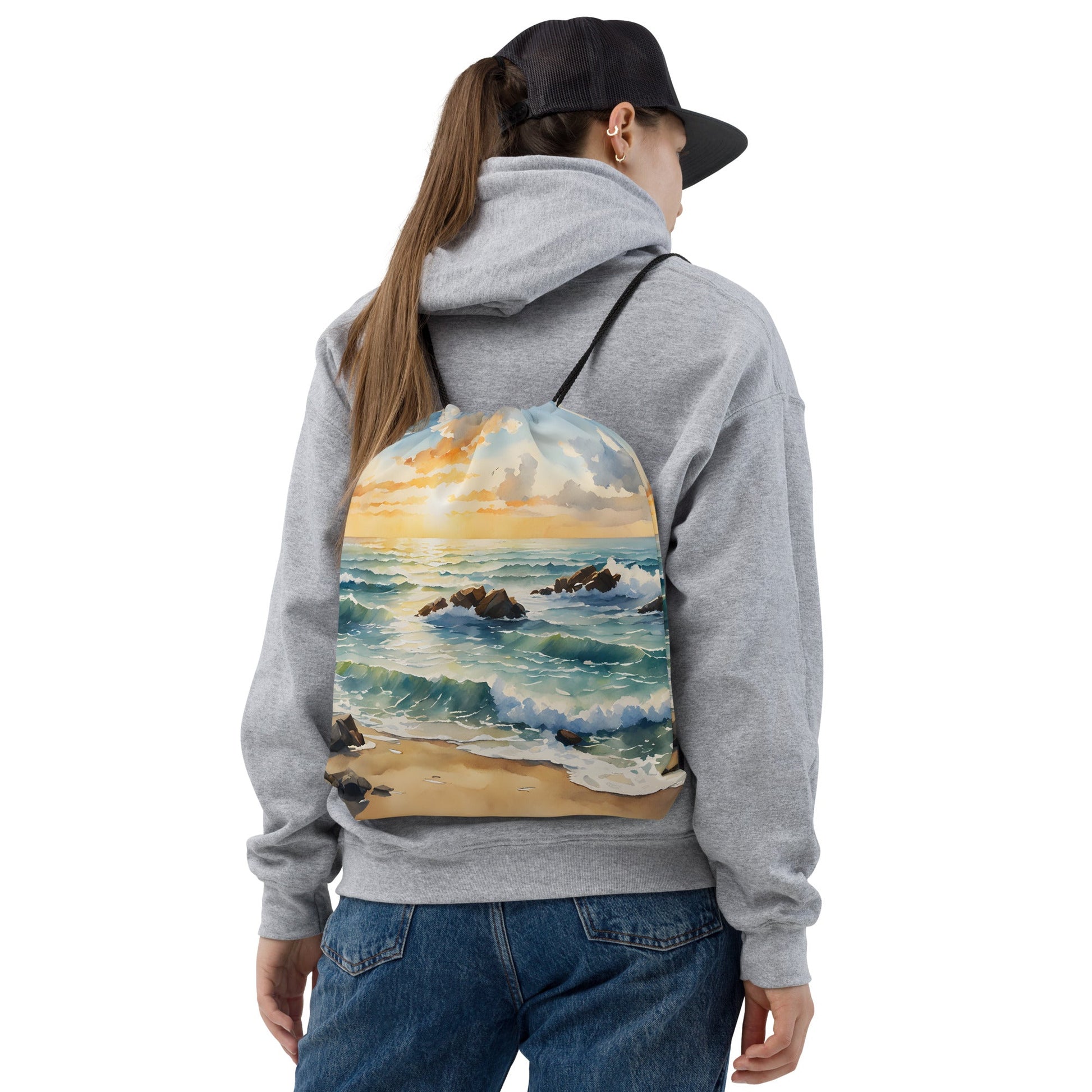 Watercolor Sunset Beach Drawstring Bag - Drawstring Bag - Discovery Co.