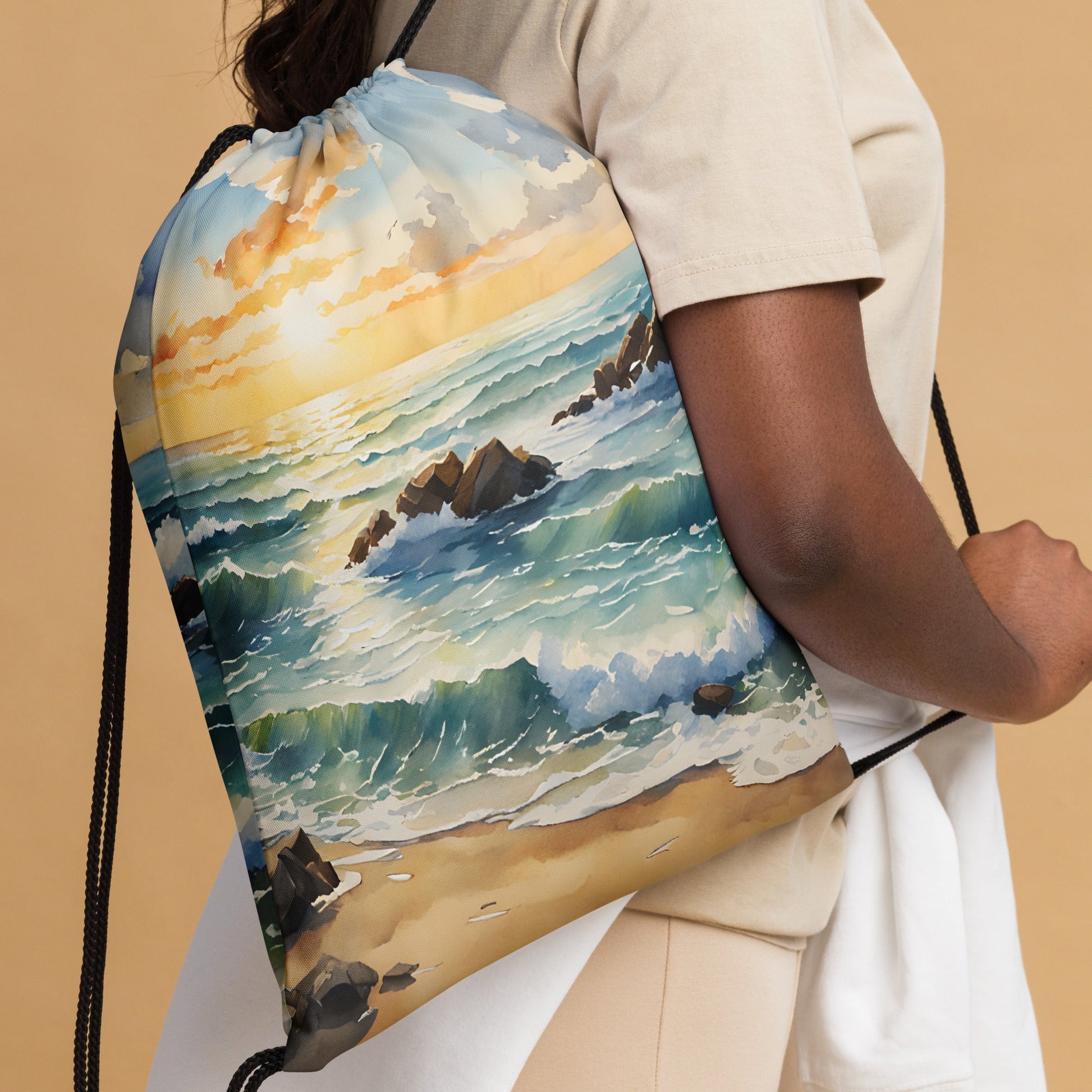 Watercolor Sunset Beach Drawstring Bag - Drawstring Bag - Discovery Co.