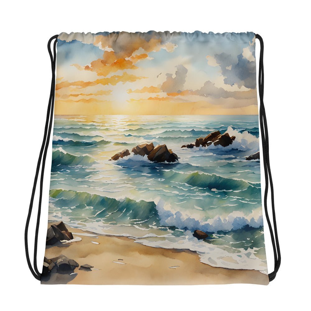 Watercolor Sunset Beach Drawstring Bag - Drawstring Bag - Discovery Co.